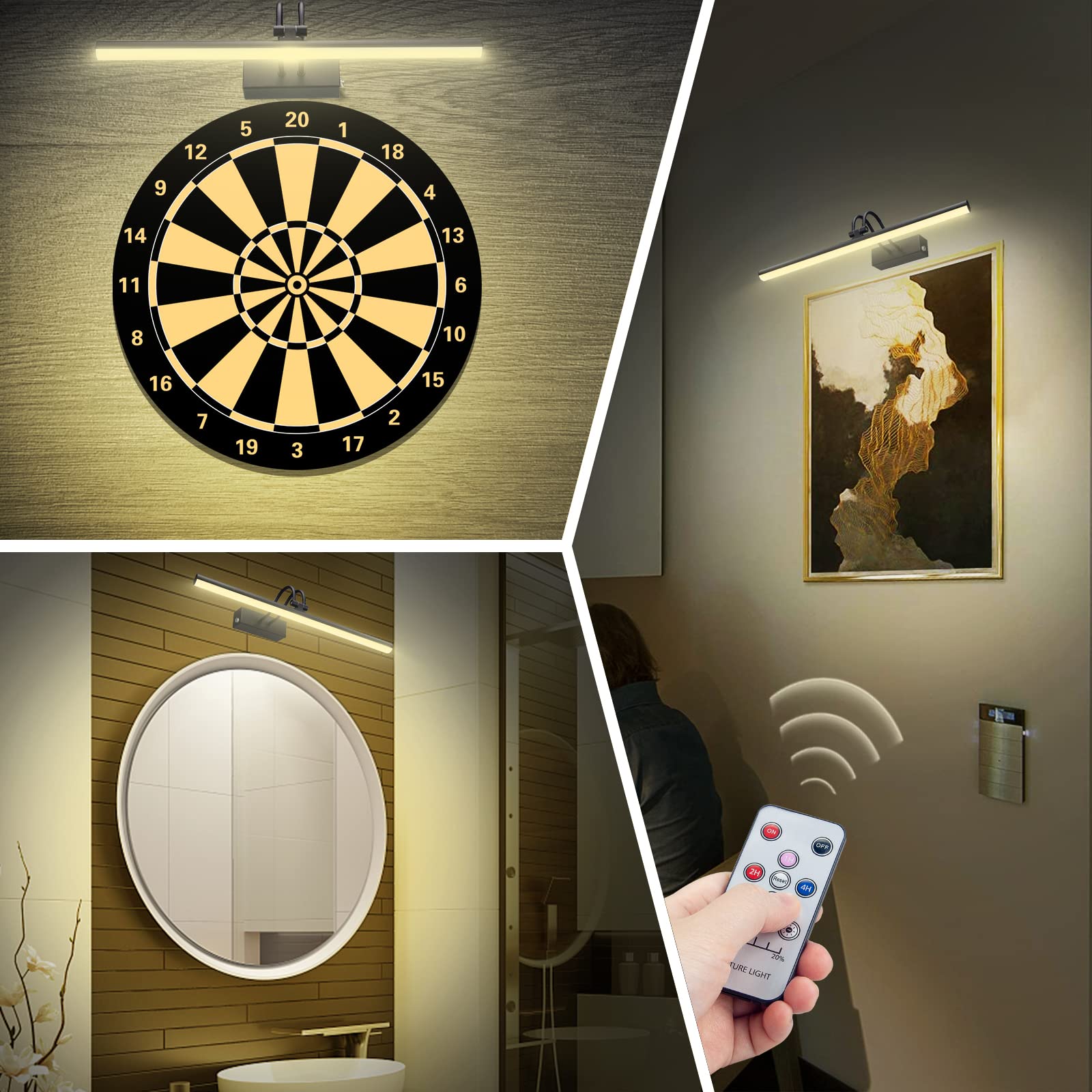 Raifoolly Picture Light, 16In Battery Operated Picture Lights For Paintings,Metal Remote Control Display Art Light With Timer An