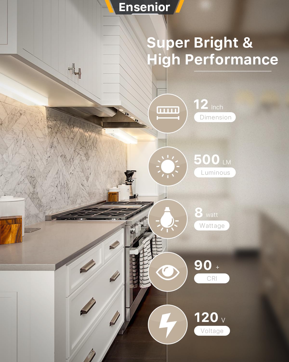 Ensenior 12 Inch Led Under Cabinet Lighting Hardwired, 5Cct, 8W 500Lm, 2700K/3000K/3500K/4000K/5000K, Wired Under Cabinet Lights