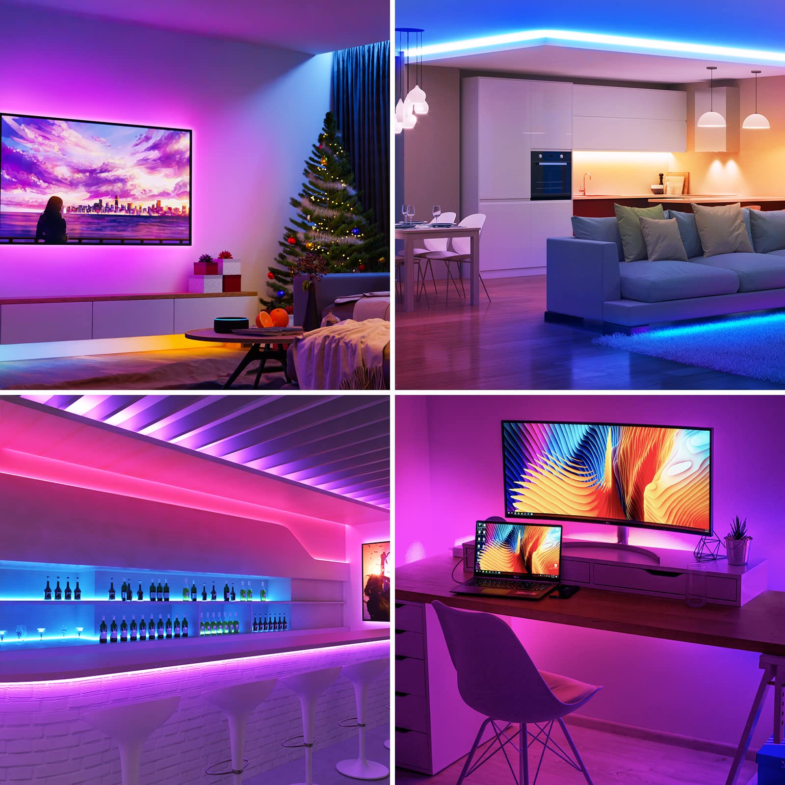 Lepro RGB LED Strip Lights, 16.4ft Flexible 5050 SMD Rope Light with Remote, Christmas Decor, 24V Power Supply
