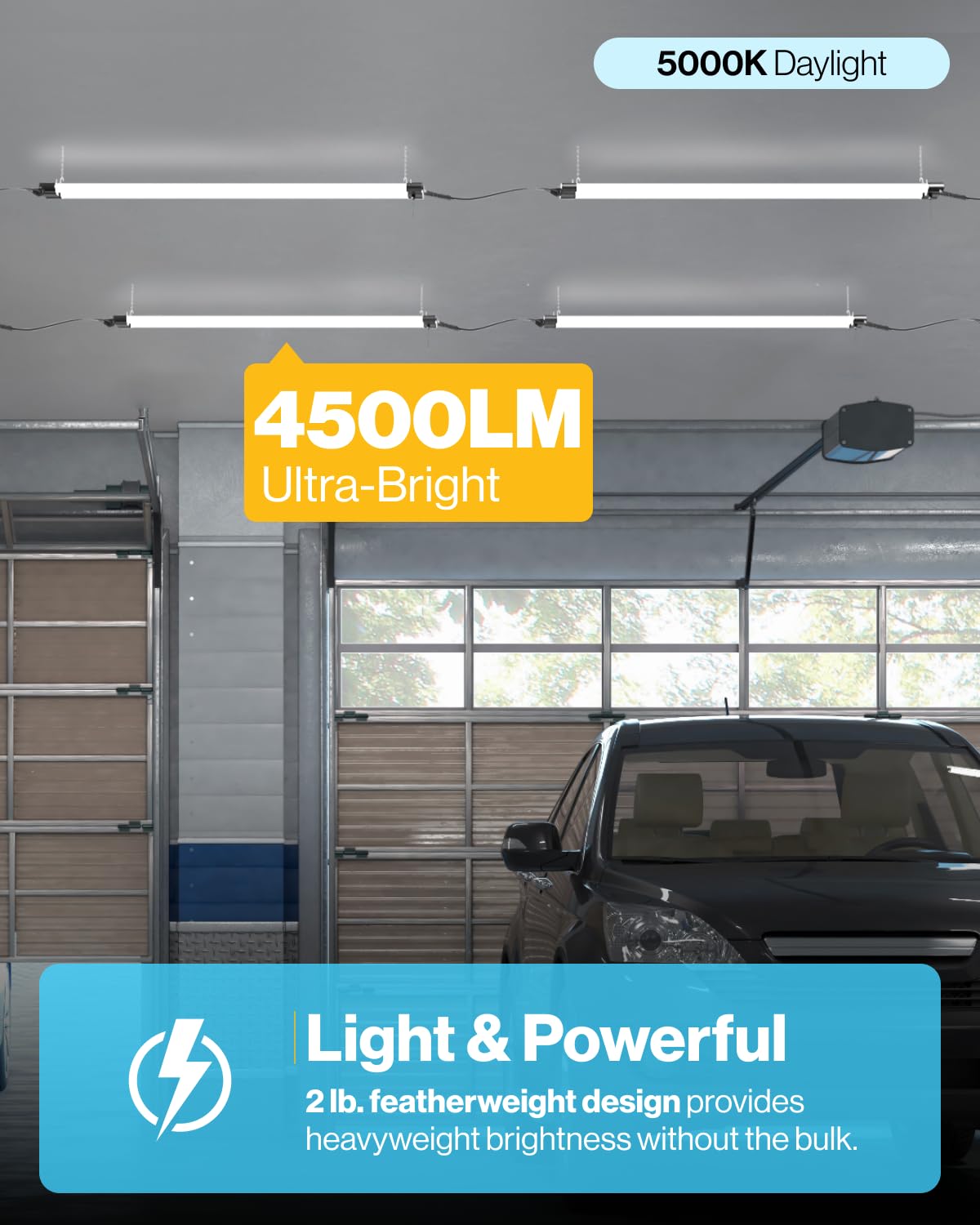 Sunco LED Shop Lights 4FT Linkable 4500 LM 40W 6000K Daylight 2 Pack Black