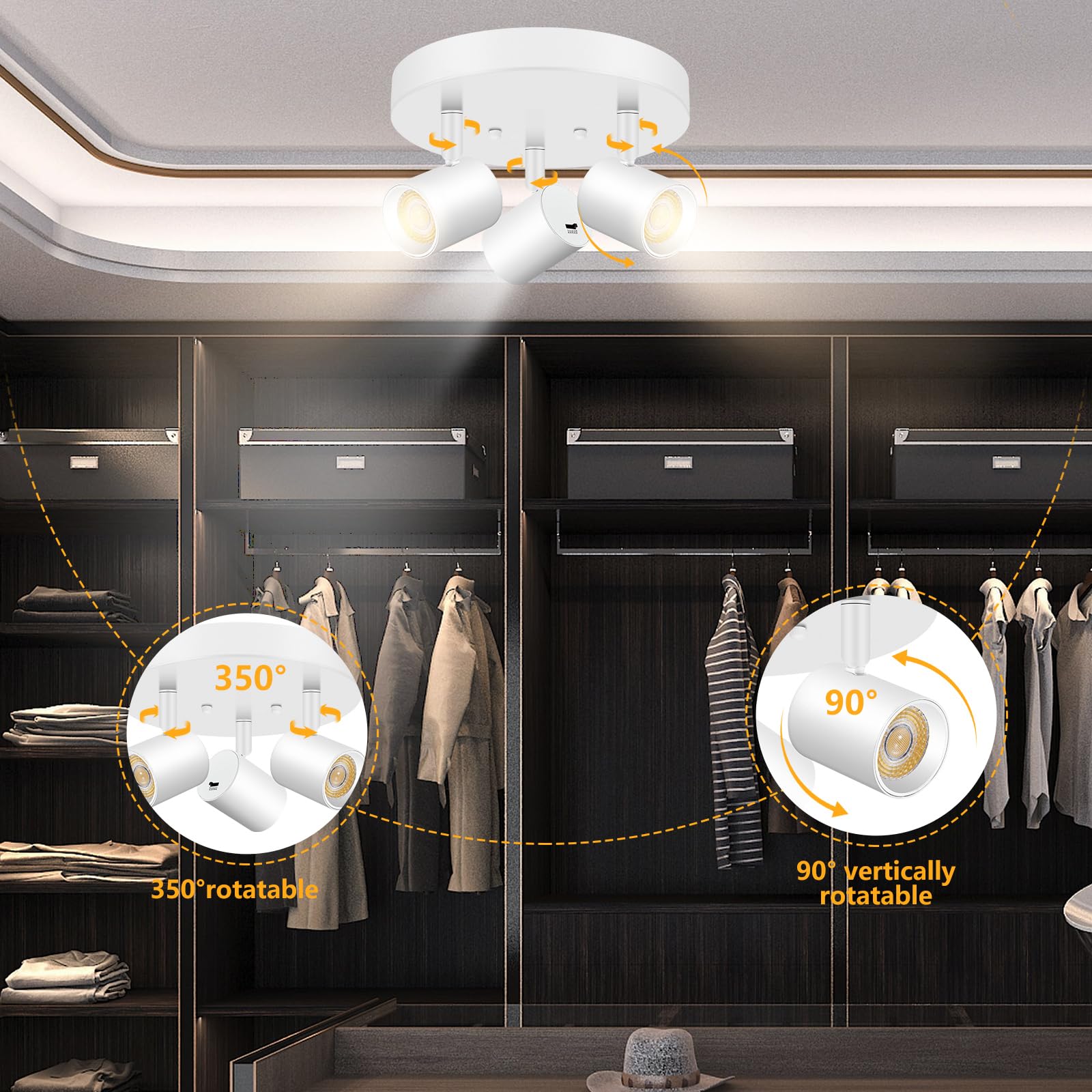 VANoopee LED Ceiling Spot Light 3 Light Adjustable Matte White Fixture Model ITLK5CCT3HW for Kitchen Hallway