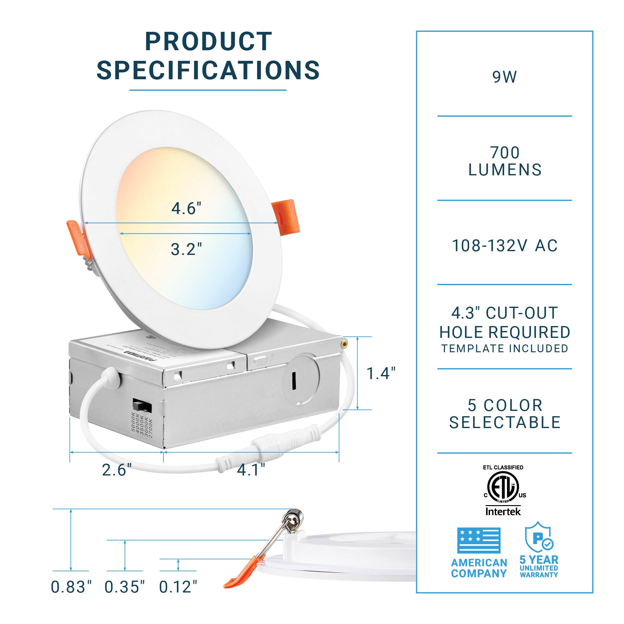 Parmida 4 Inch Dimmable LED Recessed Ceiling Light, 16 Pack, 5CCT 2700K-5000K, Ultra-Thin Design, IC Rated, Model