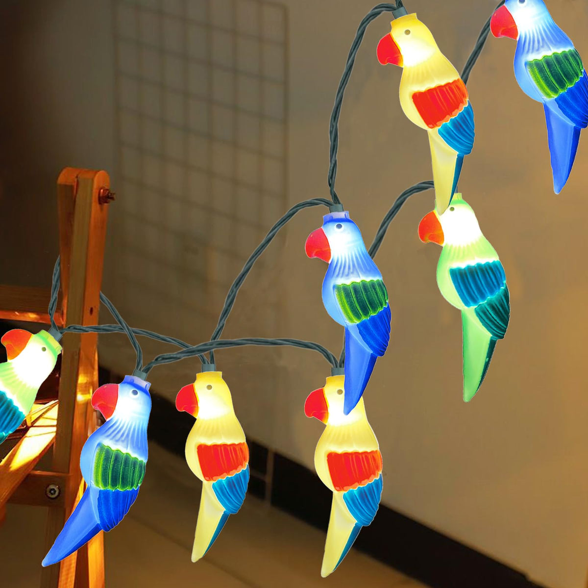SUNSGNE LED Parrot Bird Lights String, 8.5ft Decorative Indoor Hanging String Lights with 10 Parrot Lights, Plug-in LED Cute Str