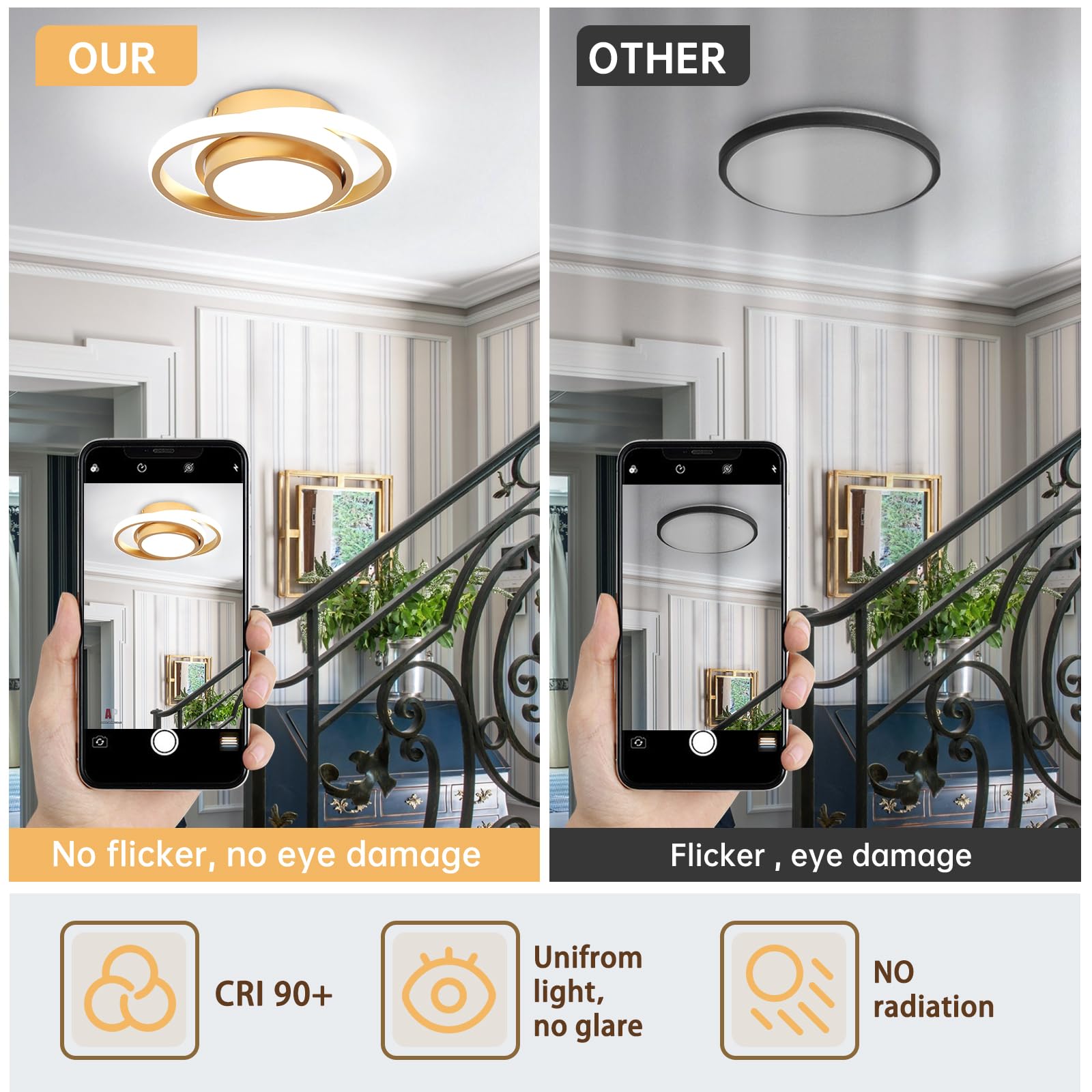 Caneoe Small Modern Led Ceiling Light  Gold Round Hallway Light Fixtures Ceilings  Indoor Ceiling Lamp Fixtures For Hallway Living Room Bedroom Kitchen Office Lighting Fixture