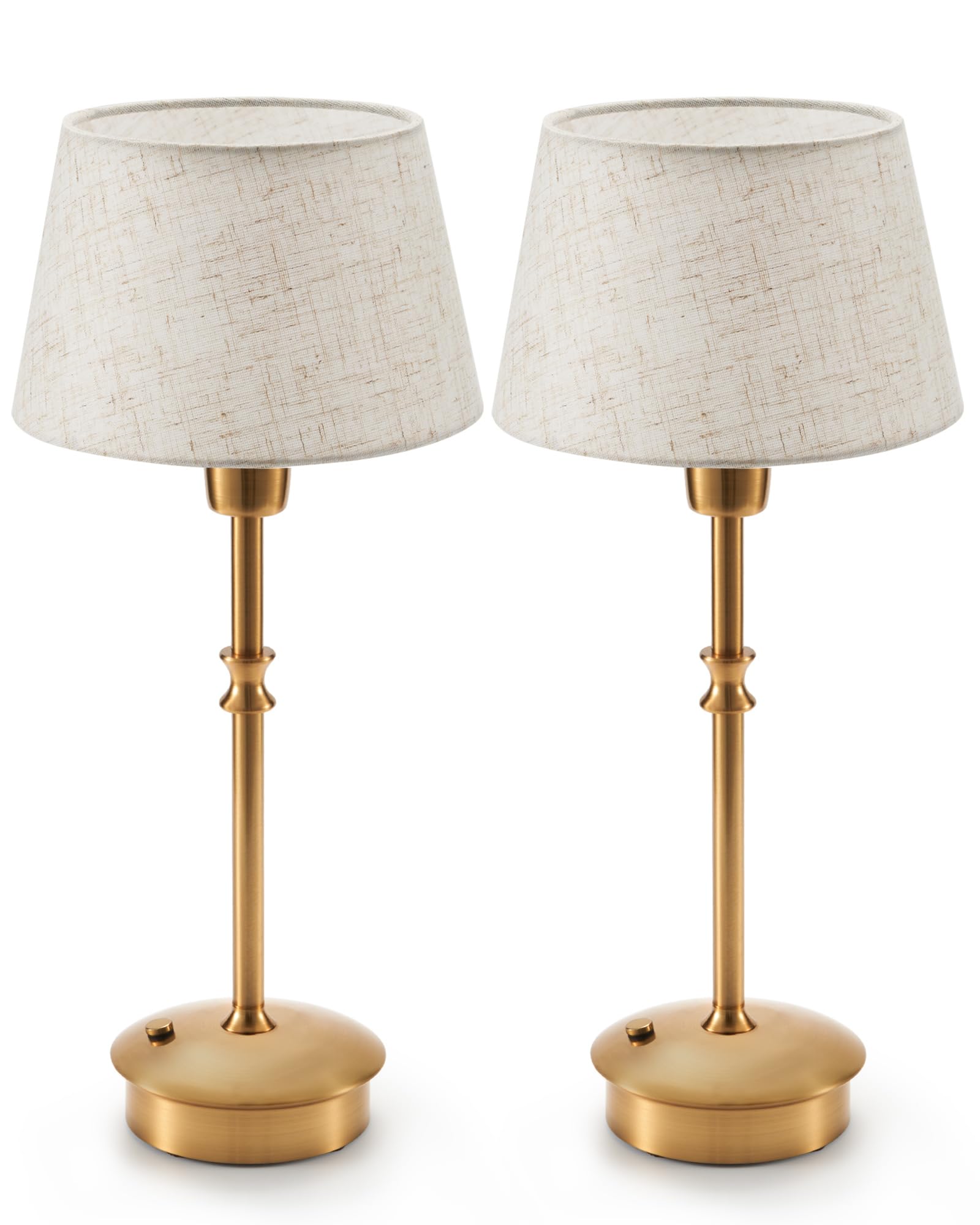 UMEXUS Cordless Table Lamps Set of 2, Dimmable, 13.97inH, Beige Fabric Shade, Antique Brass, Model HVUS-20632E6