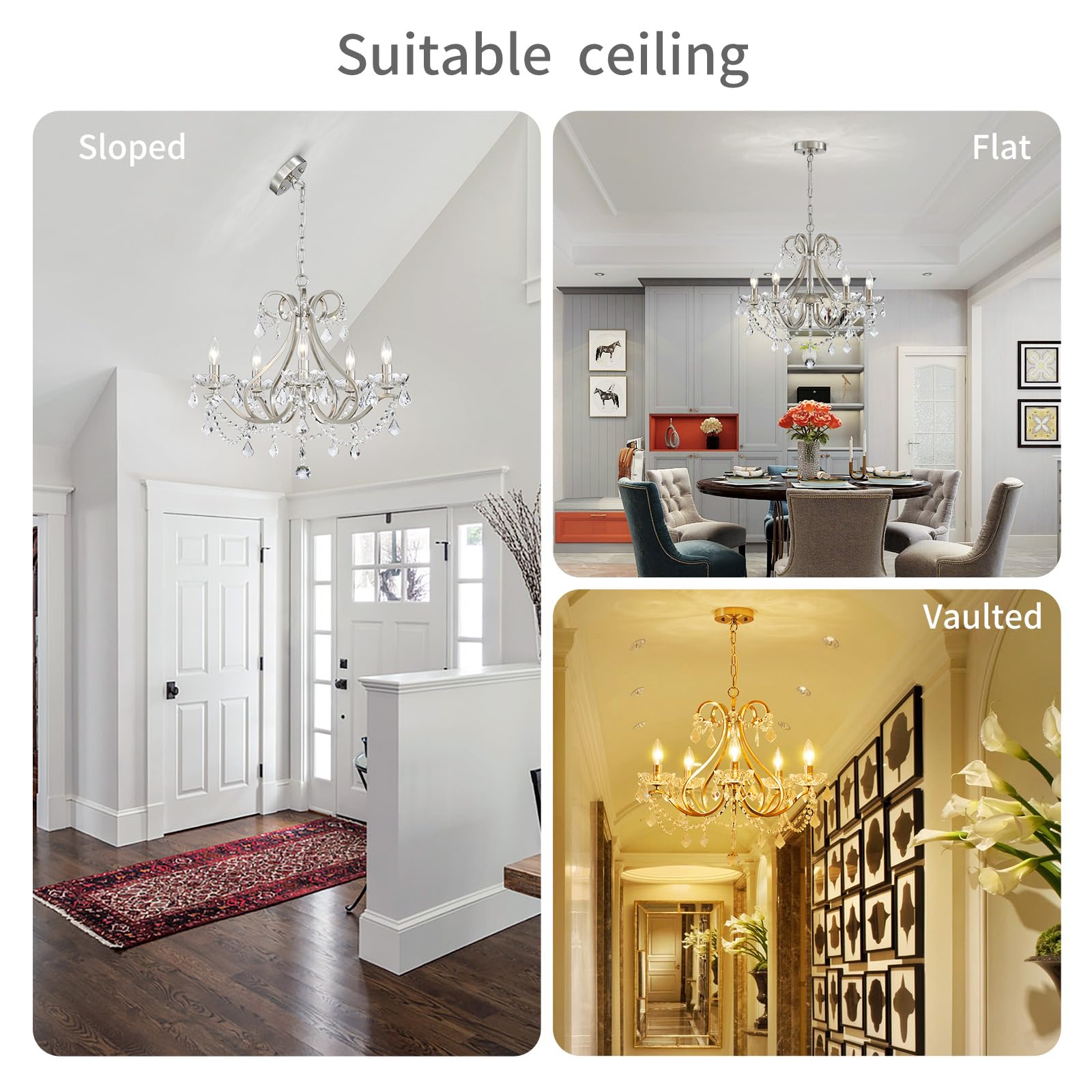 Wuzups Crystal 5-Light Candle Chandelier Pendant Flushmount Ceiling Light Modern Lighting Fixture For Bedroom Hallway Bar Kitchen Bathroom  H 20.9 X W 21.7  Brushed Nickel  E12 Base