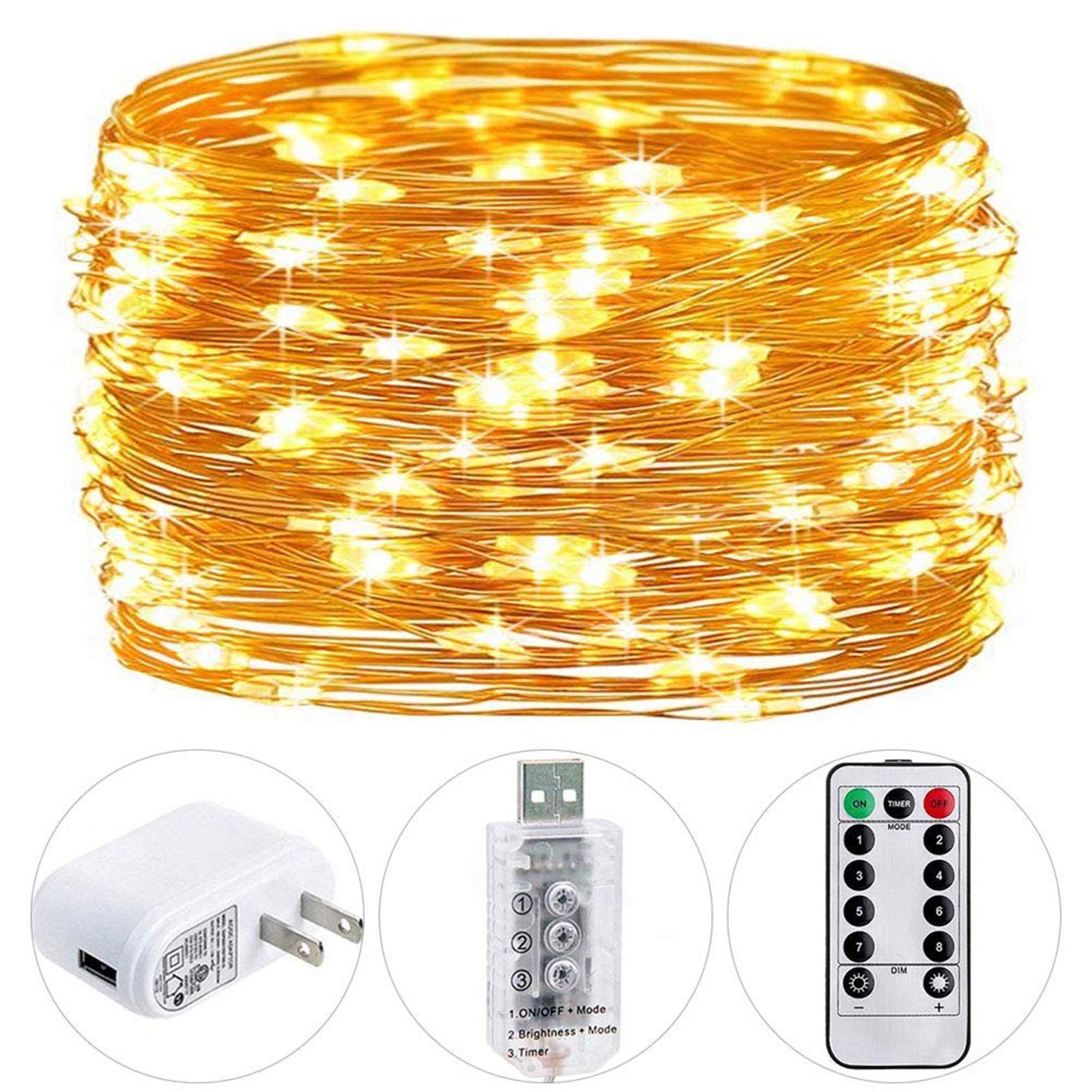 HSicily 100 LED Twinkle String Lights - 33ft Warm White Copper Fairy Lights with Remote Timer, 8 Modes for Indoor/Outdoor Decor