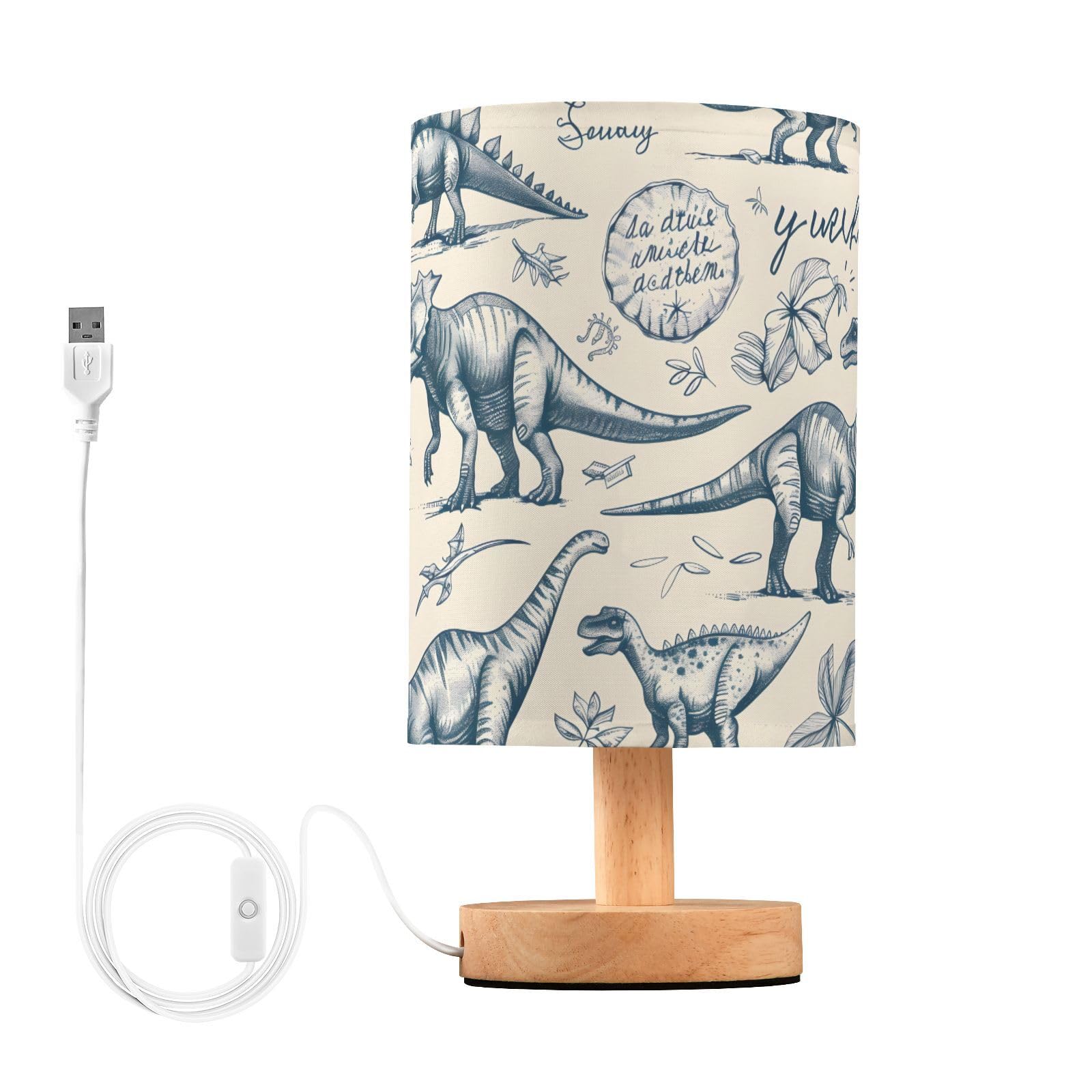 ALAZA Dinosaurs Dino Lamp for Girls Boys Bedroom Bedside Table Lamp with USB Port LED Kids Nightstand Lamp Wood Base Desk Living