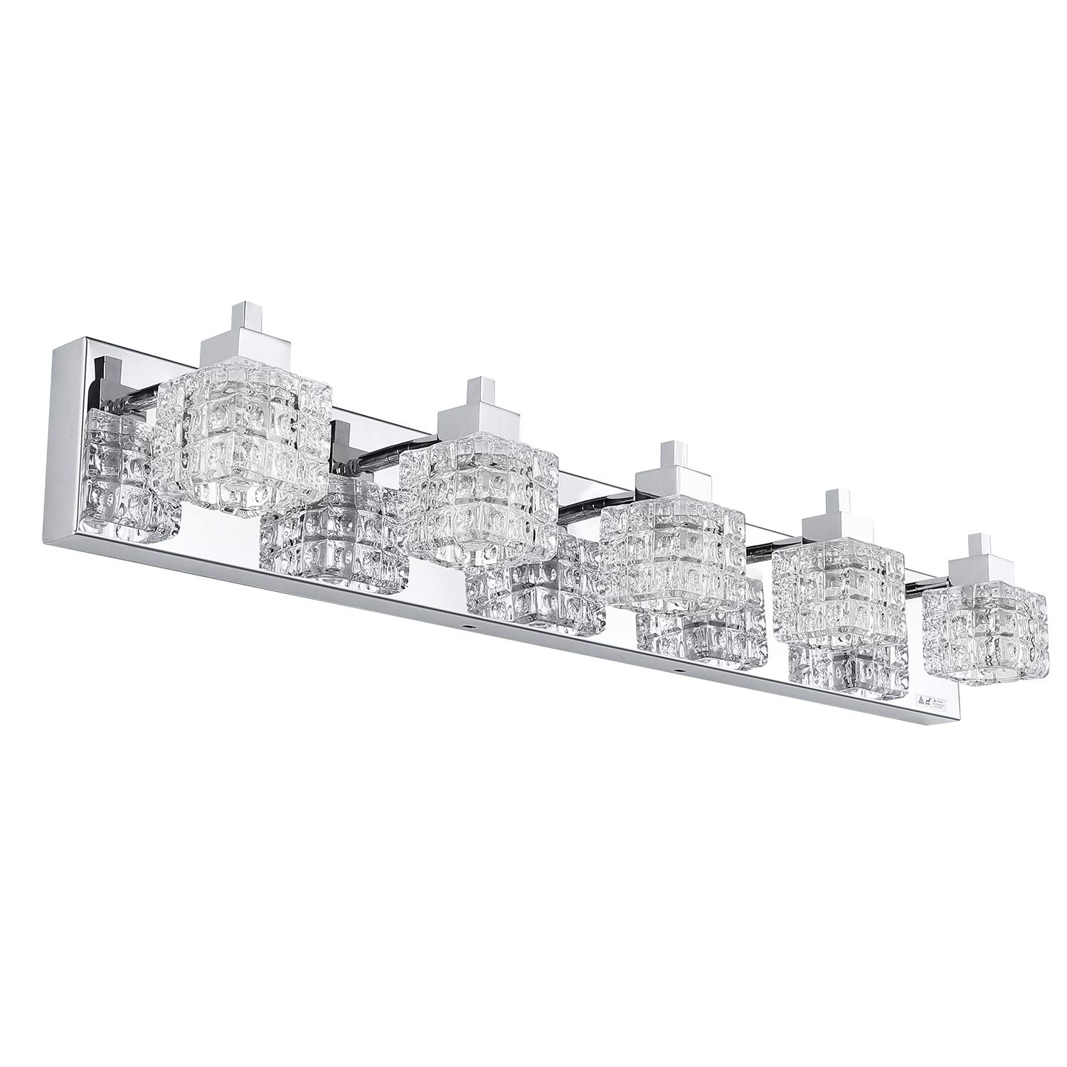 TRLIFE Bathroom Light Fixture, Modern 5-Lights Vanity Light, 32in Crystal Glass, Silver, Model Crystal-TS-5T