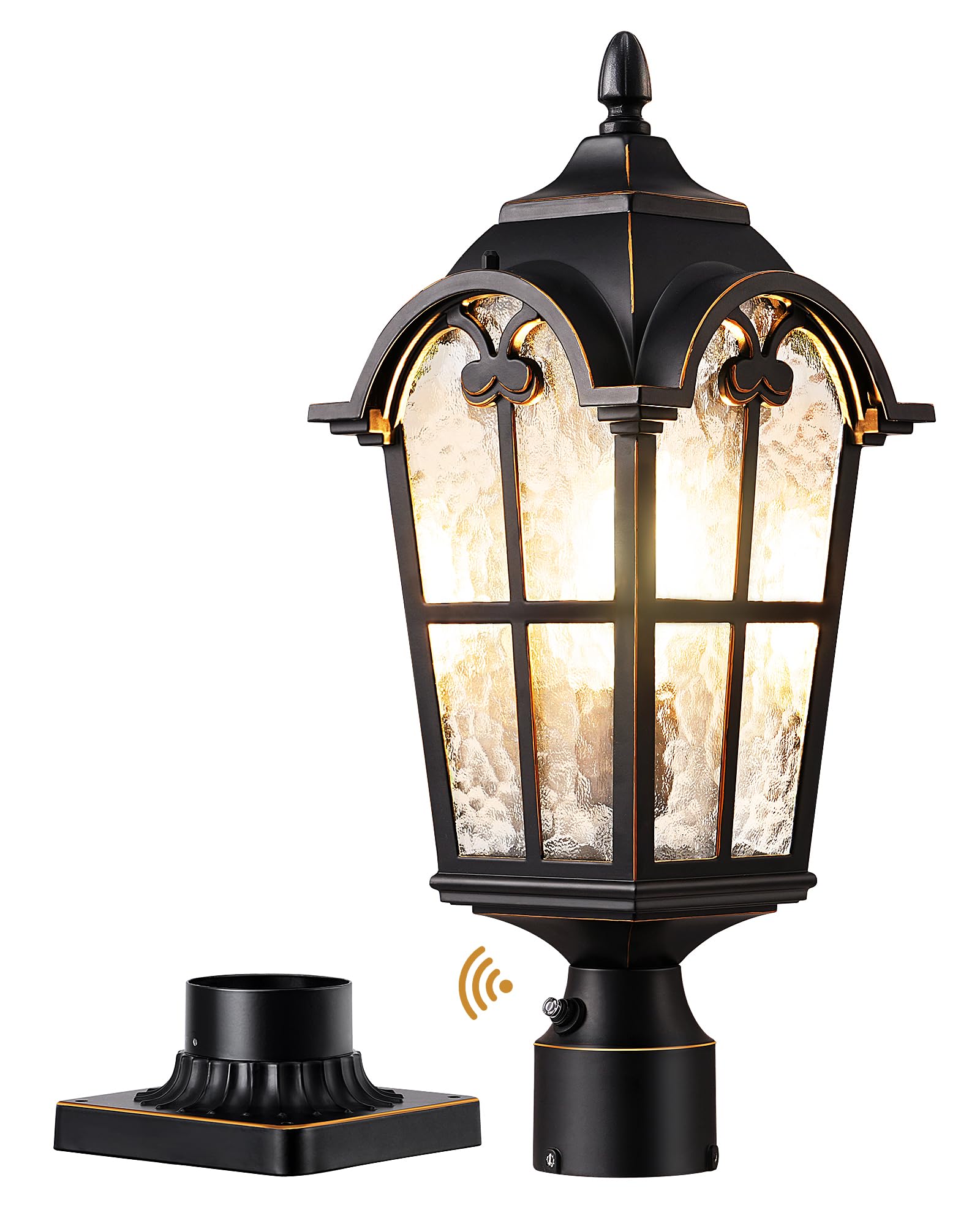 EDISHINE Large Outdoor Post Light, 21.9in  H, Waterproof Aluminum Fixture, Black, Model HOPL02A