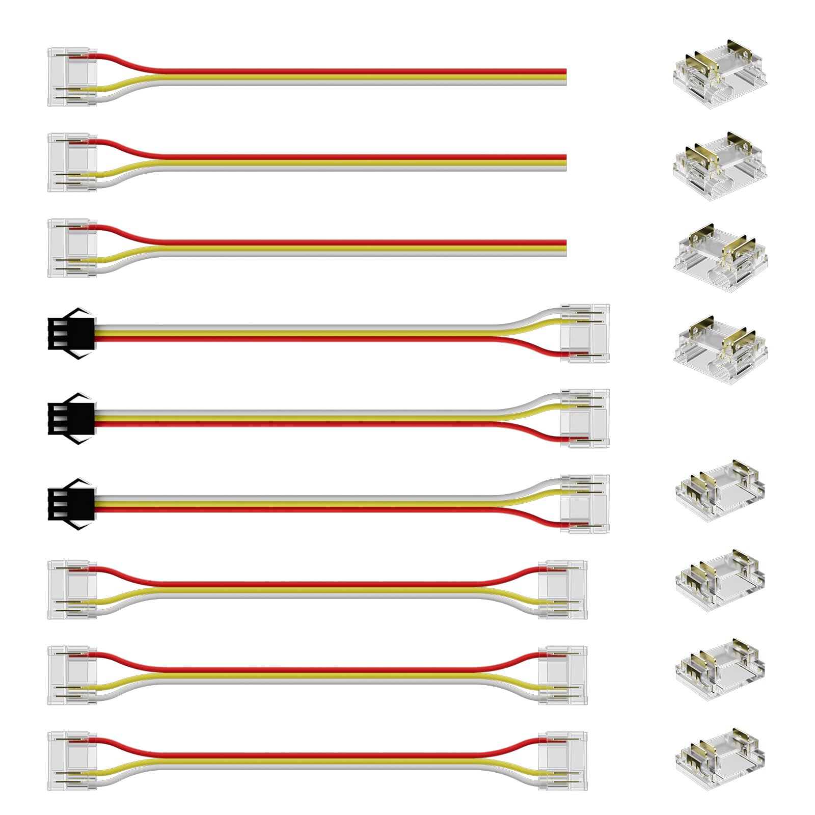 Pautix 12Mm Connectors For Rgb Smart Ic Cob Led Strip Light,3-Pin Solderless Terminal Connection Kit,Dual-End Extension Connector,Strip To Male Plug Connector,Gapless Connector,Strip To Wire Connector