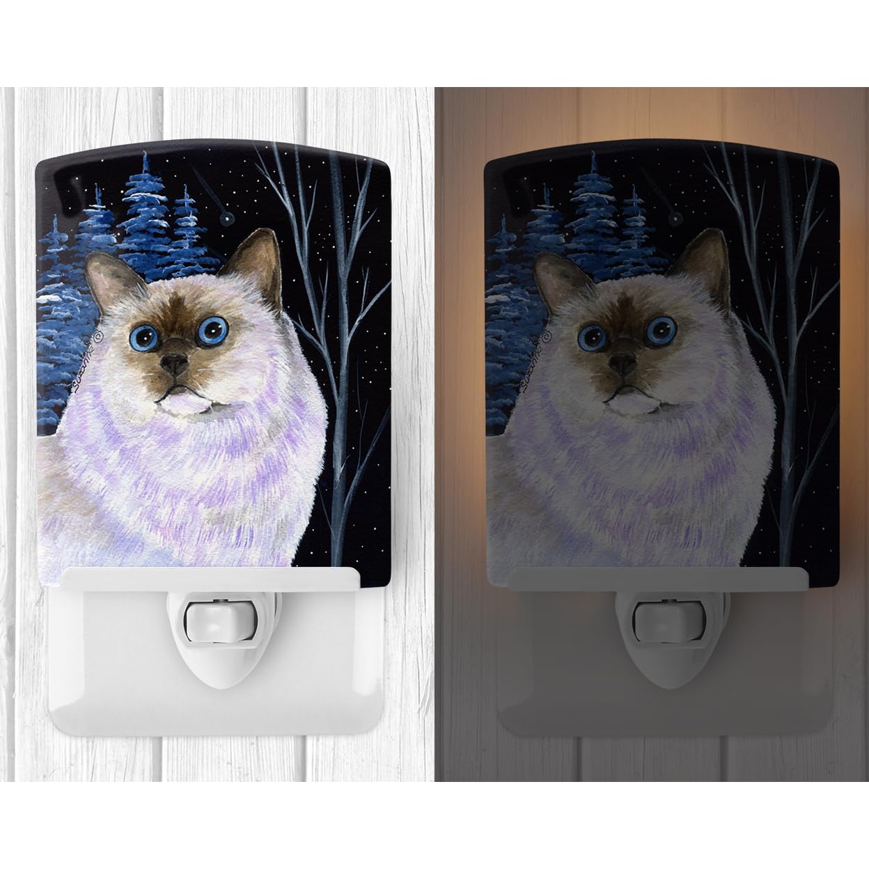 Carolines Treasures Ceramic Night Light - Starry Night Cat Birman, UL-Certified, 6x4x3 inches, Multicolor, Model SS8403CNL
