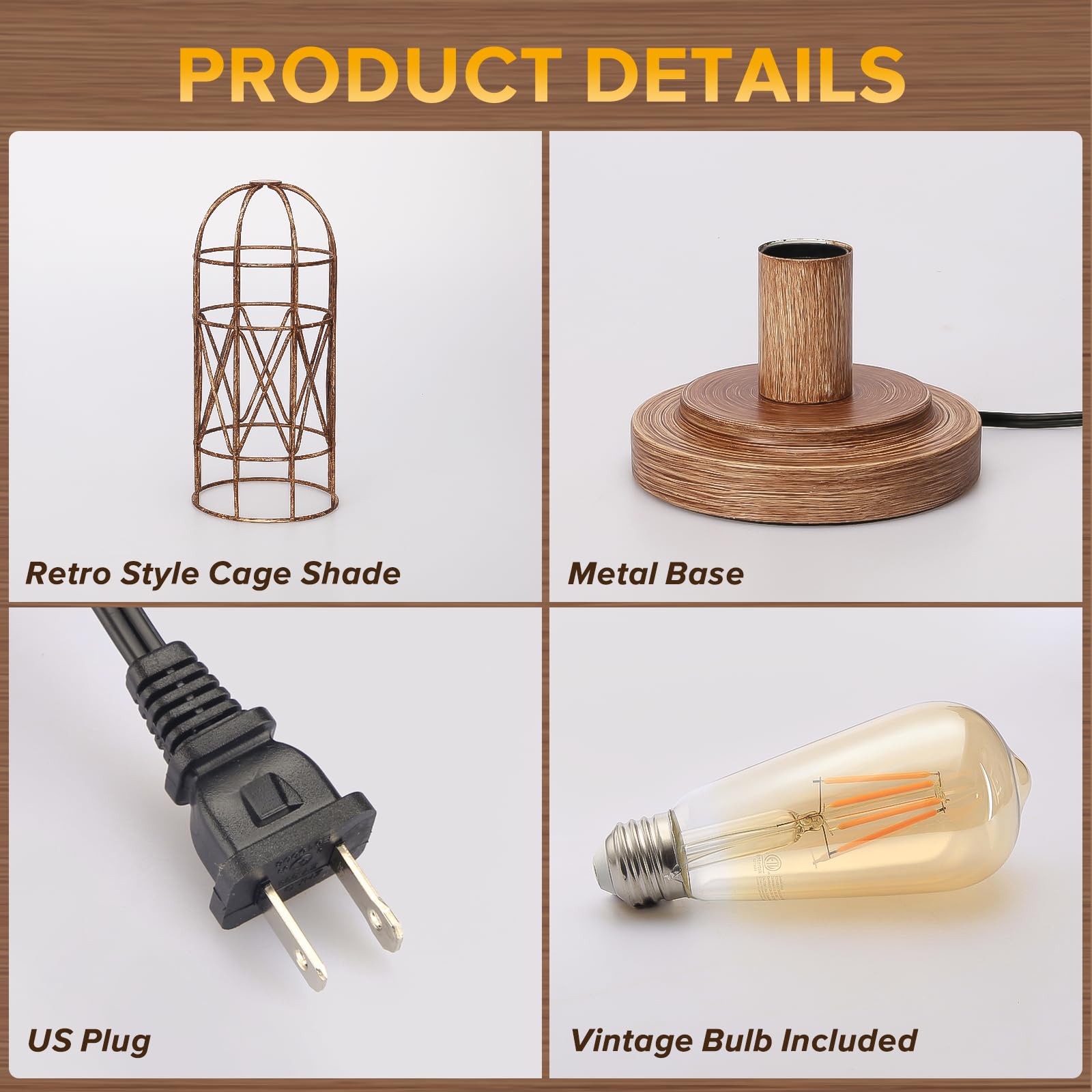 Small Industrial Lamp, Touch Control 3 Way Dimmable Table Lamp, Rustic Iron Steampunk Edison Lamp Vintage Nightstand Lamp Bedsid
