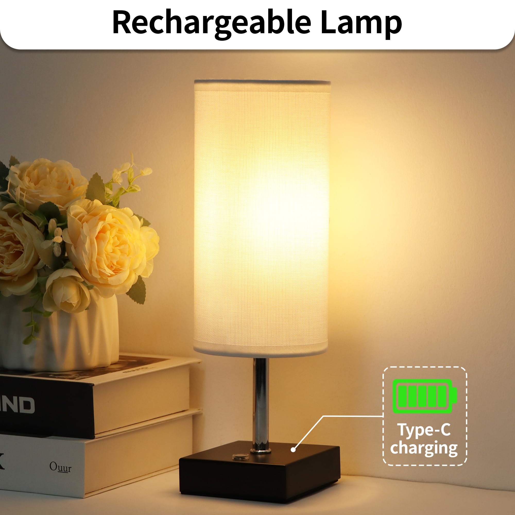 Plmmy Cordless Table Lamp, Rechargeable Lamp Touch Control Dimmable, Battery Operated Small Bedside Table Lamps For Night Stand,
