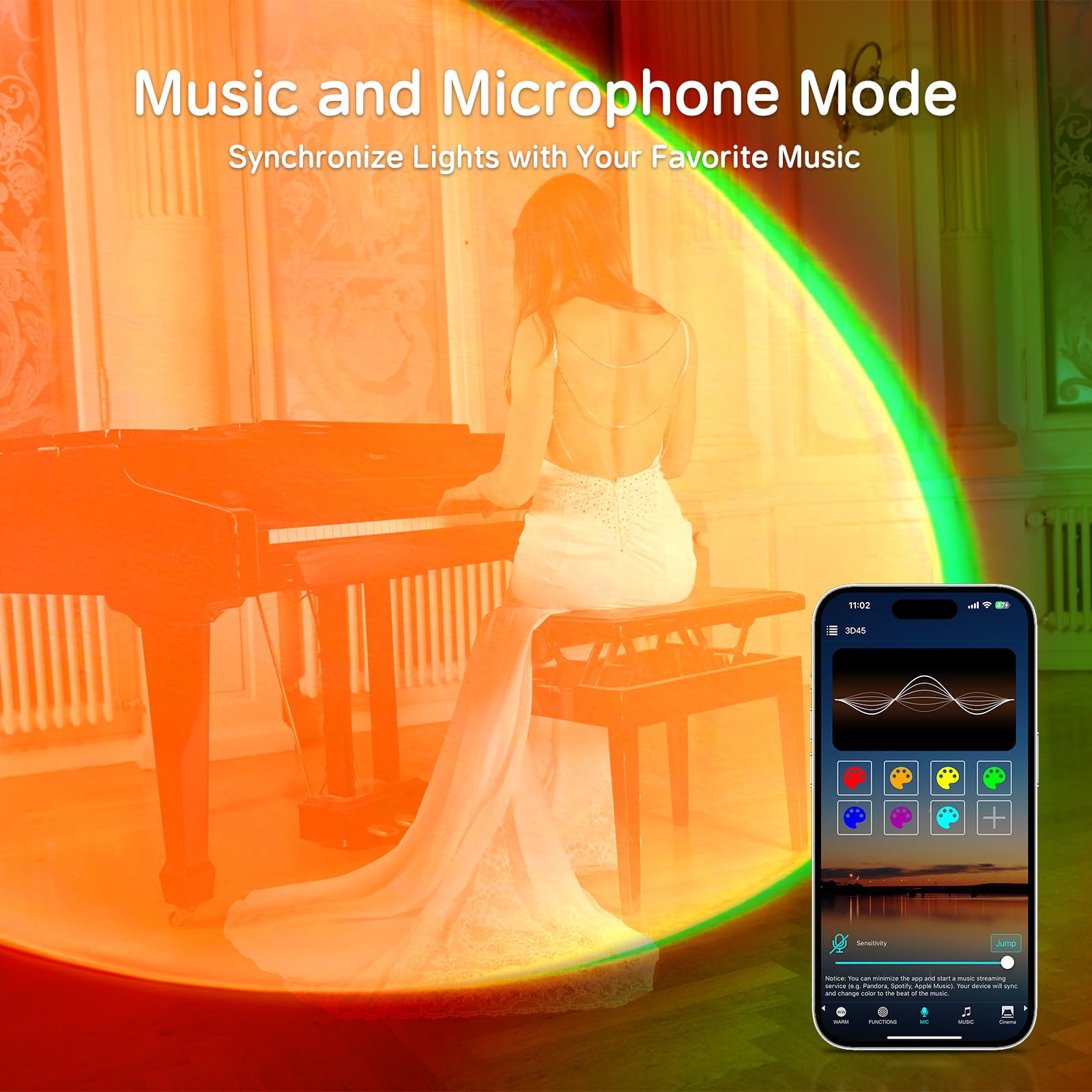 Sunset Lamp Projector With App Control, 360 Degree Rotation Multicolor Changing Projection Lamp Led Light, Sunlight Lamp For Bed