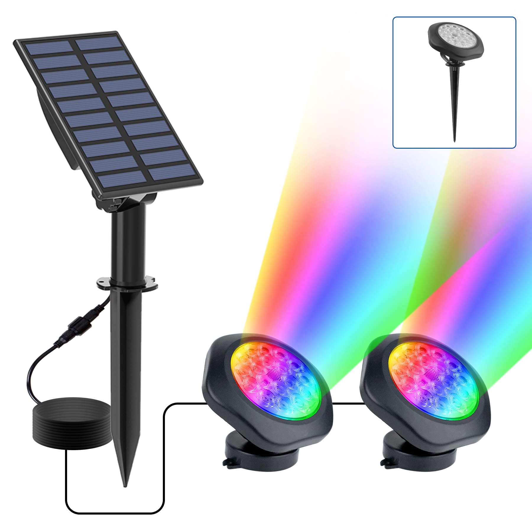 Crepow Solar Pond Lights, 18 Led Rgb Color Changing, Ip68 Waterproof Submersible Spotlights