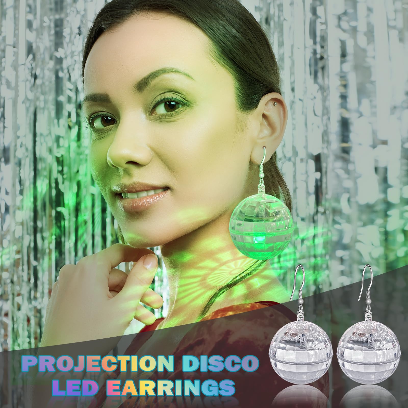 Bnsikun Disco Ball Earrings - Light Up Dangle Jewelry with 16 Modes, Multicolor, Acrylic for Festivals and Parties