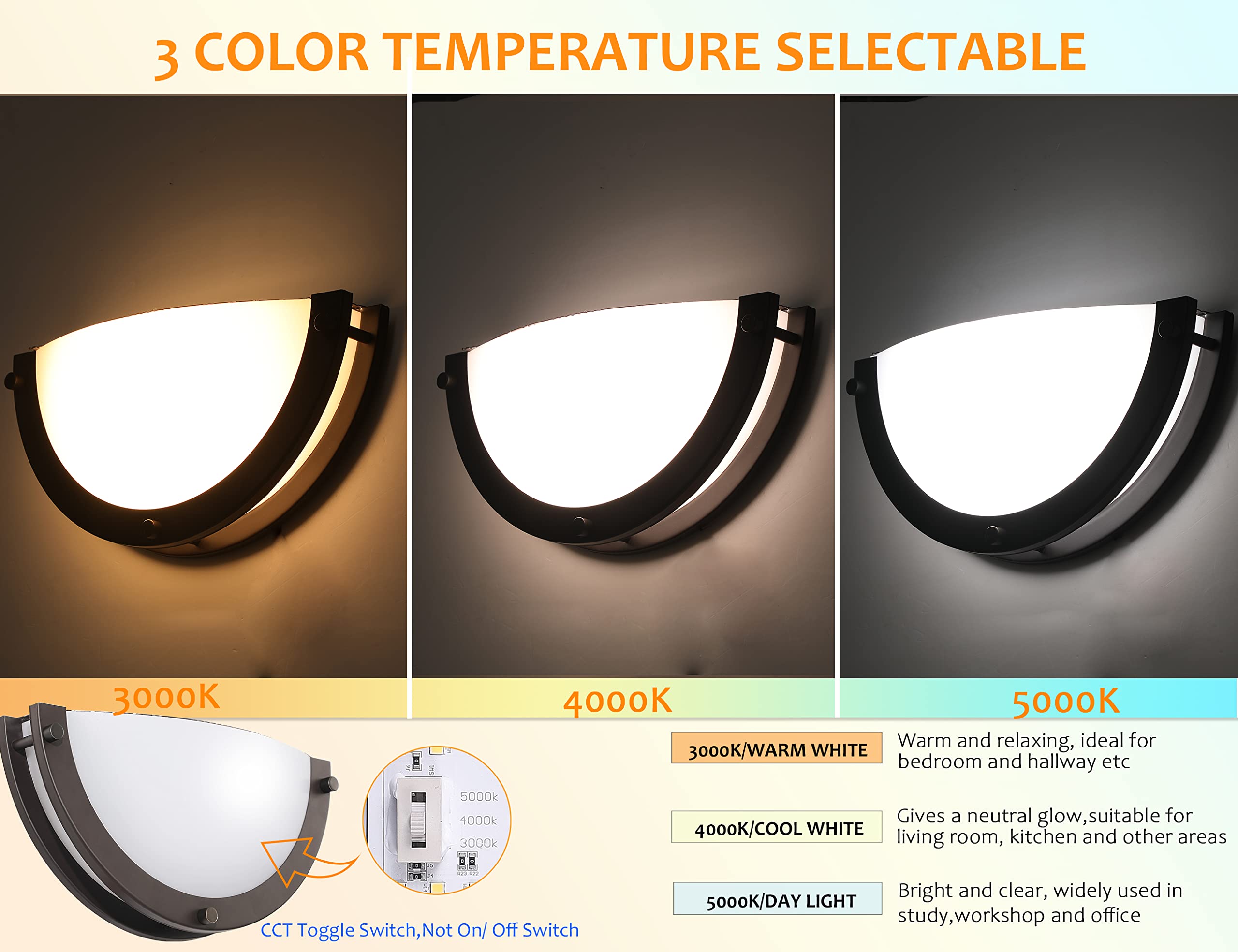 CLOUDY BAY Wall Lamp - 12 Inch, CRI90+, Dimmable, LED Half Moon Fixture, Oil Rubbed Bronze, Model HM121293CORB