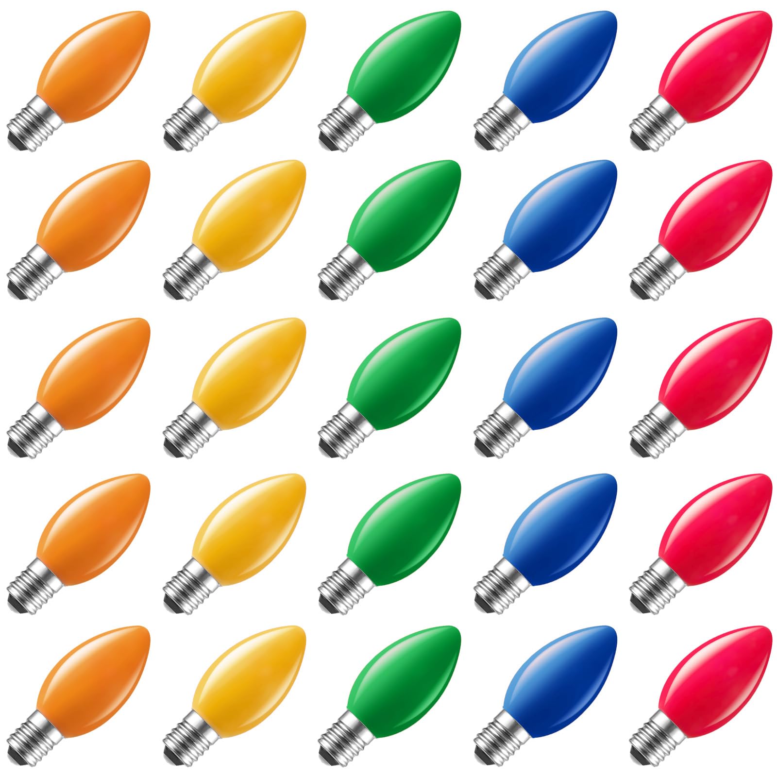 Minetom C7 LED Replacement Christmas Bulb, Dimmable, 25 Count, Multicolored, Waterproof, C7/E12 Base, UL Listed