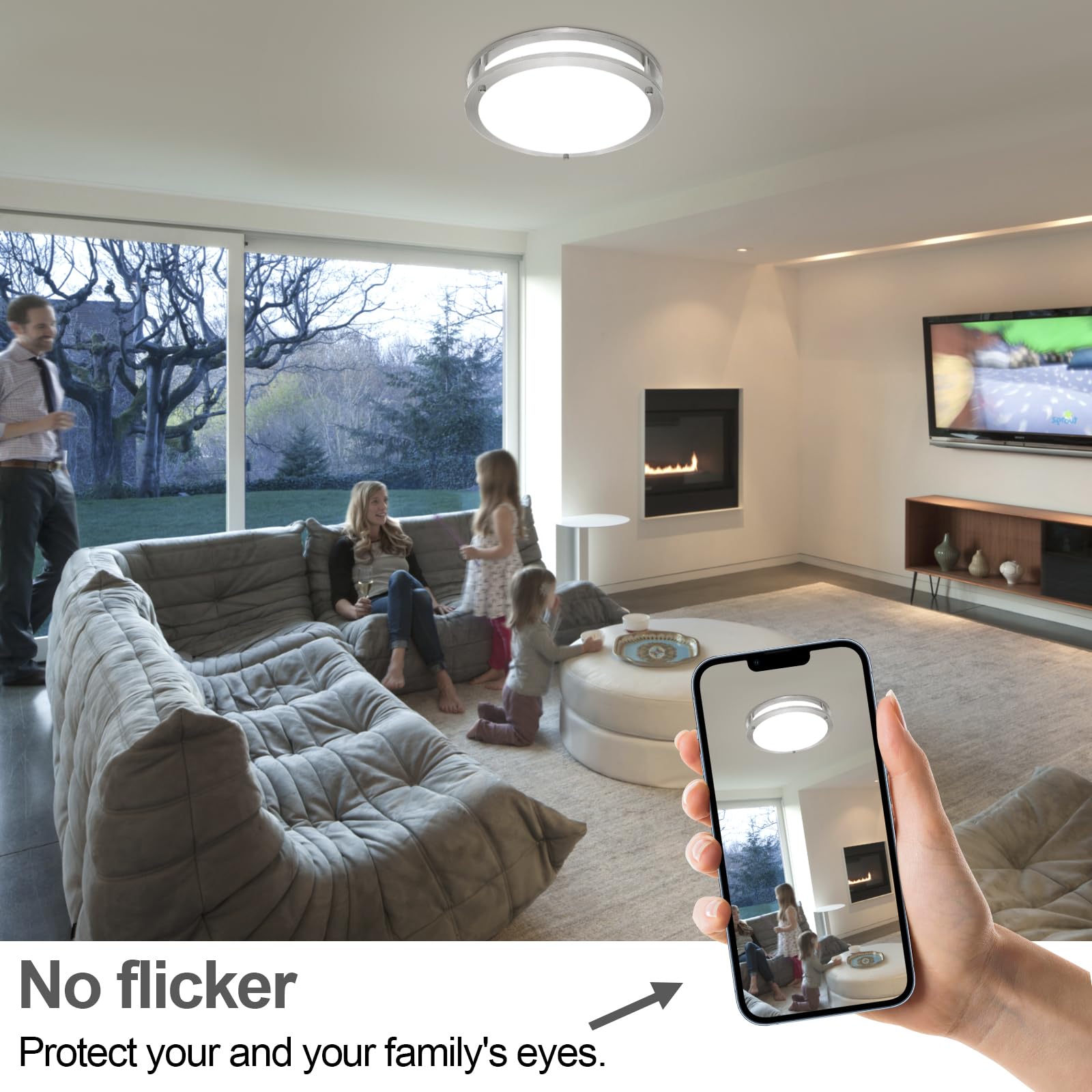 Oowolf 16Inch 48W Led Flush Mount Ceiling Light Fixture Dimmable, Super Bright Brushed Nickel Ceiling Light 4800Lm 5000K Dayligh