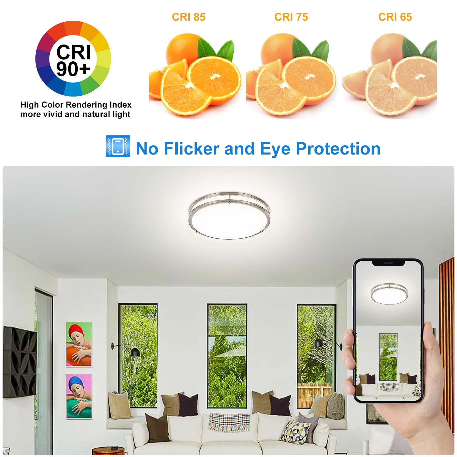 Dllt 2Pack Flush Mount Led Ceiling Light: 16 Inch 5Cct (3000K-6000K) & Dimmable Ceiling Light Fixtures For Bedroom Hallway - 36W Modern Brushed Nickel Super Bright Kitchen Lighting Fixtures Ceiling