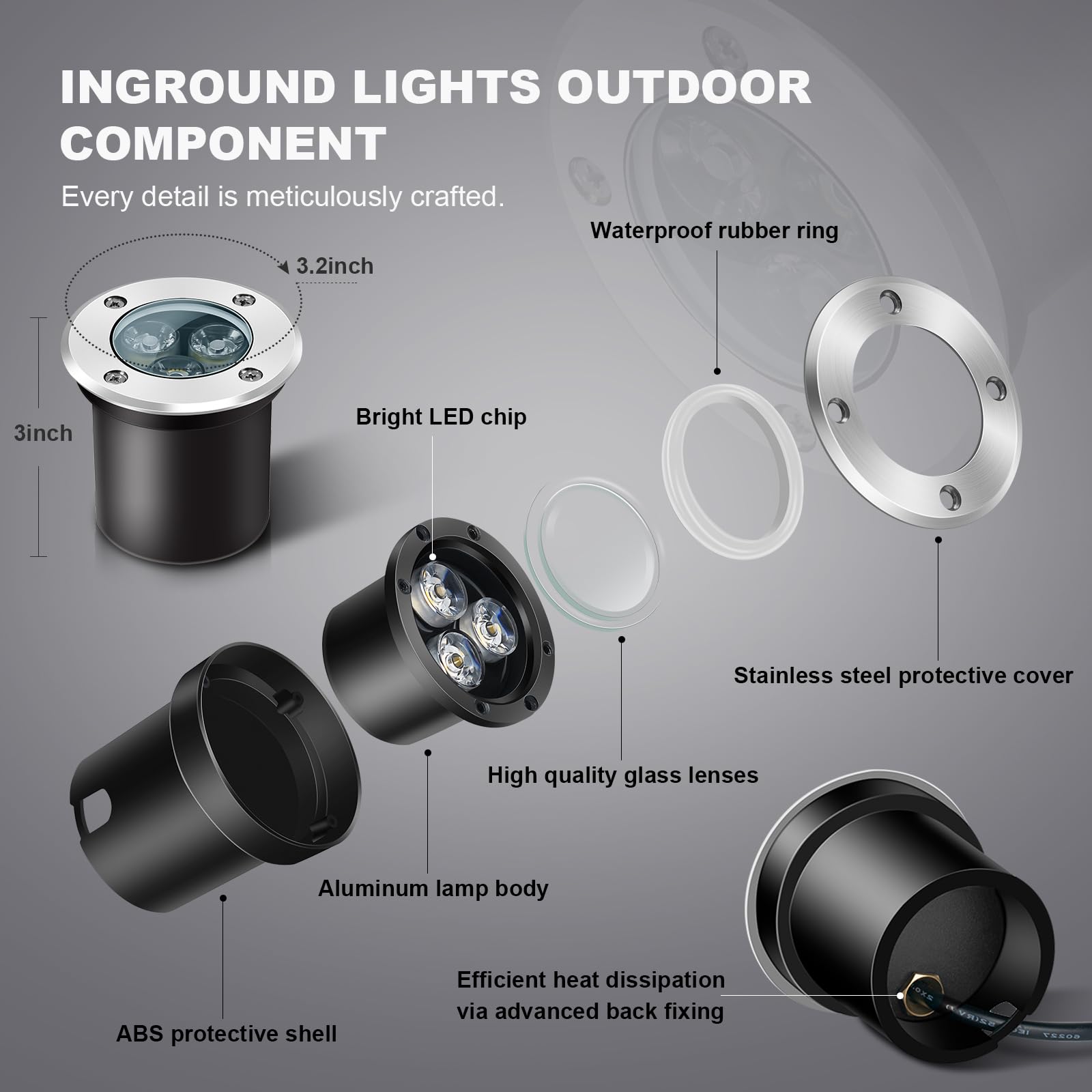 Aledeco 4Pack Low Voltage Landscape Lights With Connectors - 12-24V Led In-Ground Lights Ip67 Waterproof Garden Lighting For Yar