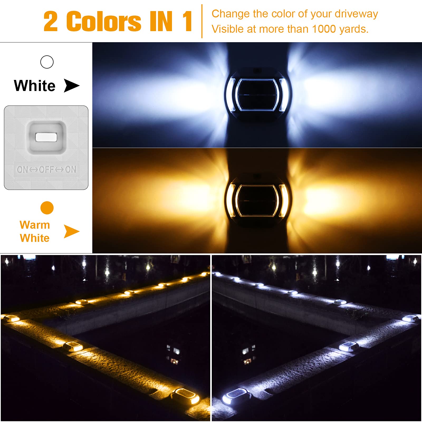 VOLISUN Solar Driveway Lights 12 Pack, Waterproof Outdoor Step Lights, Anti-rust Aluminium, White/Warm White, Model 21022ZM