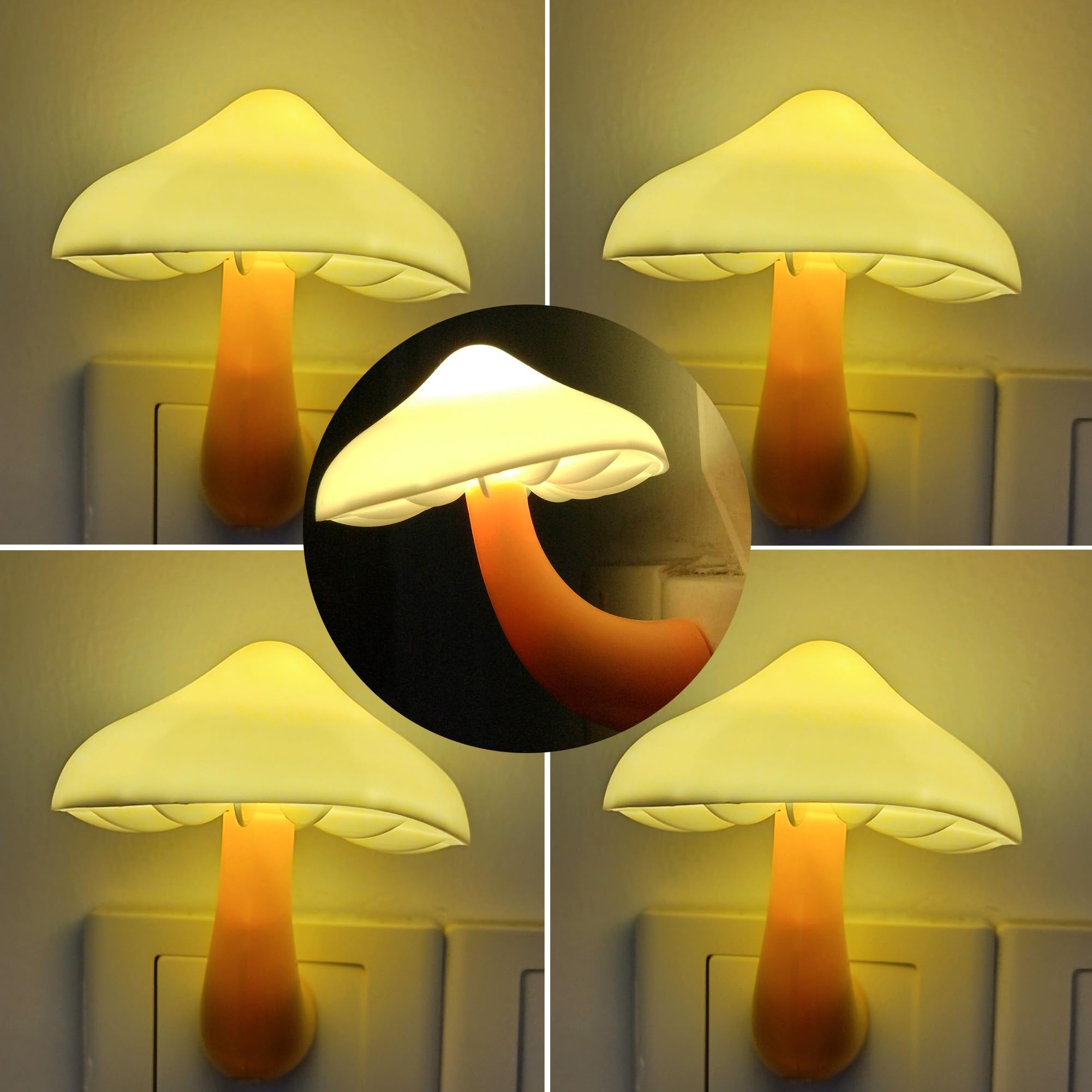 AUSAYE 5 Pack Sensor LED Night Lights Plug into Wall Lamp Mushroom Light for Adults Kids NightLight Bedroom,Bathroom,Toilet,Hall