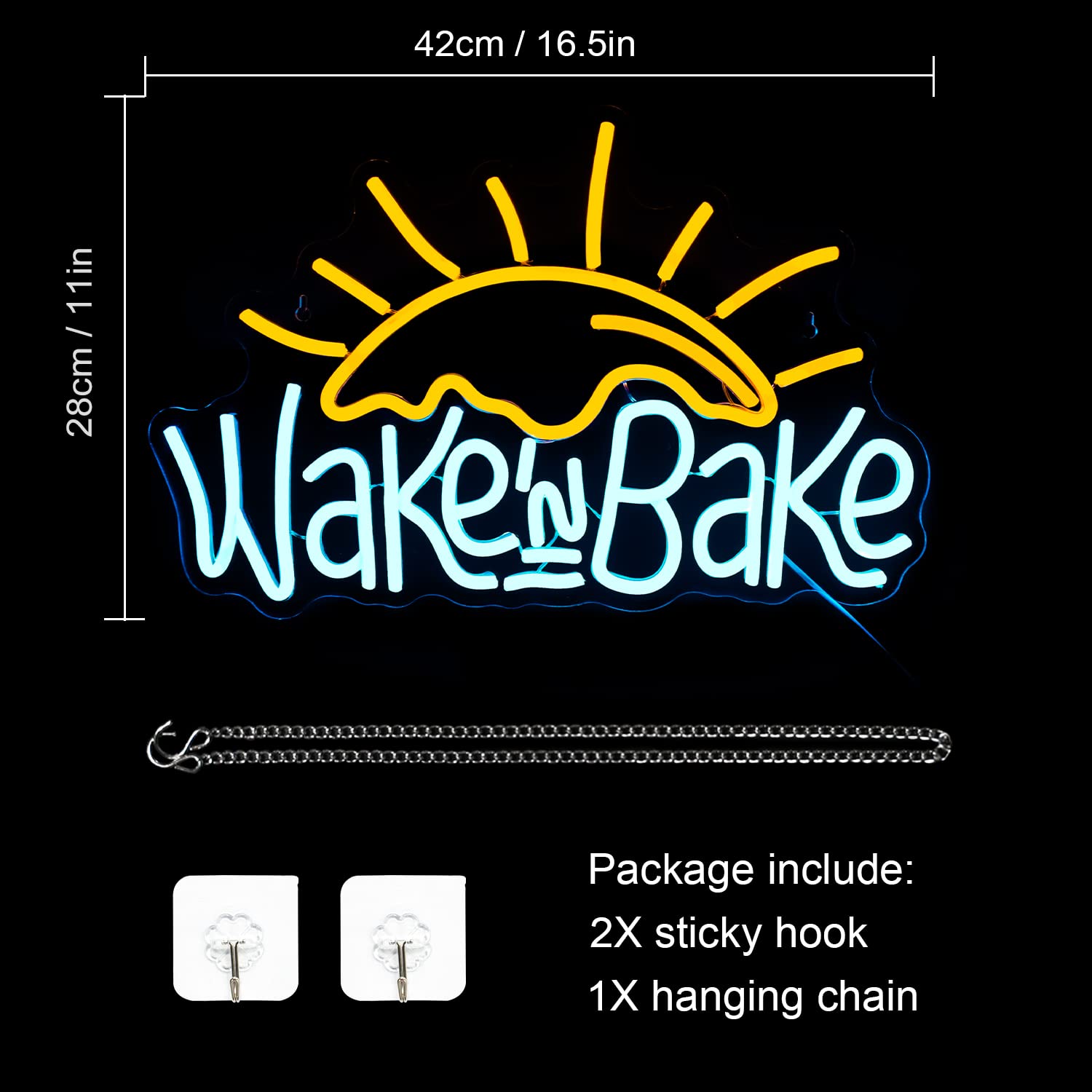 WLHOPE Neon Sign - Wake in Bake LED Wall Decor, 16.5x11 inches, Yellow Blue, Model LL-bake
