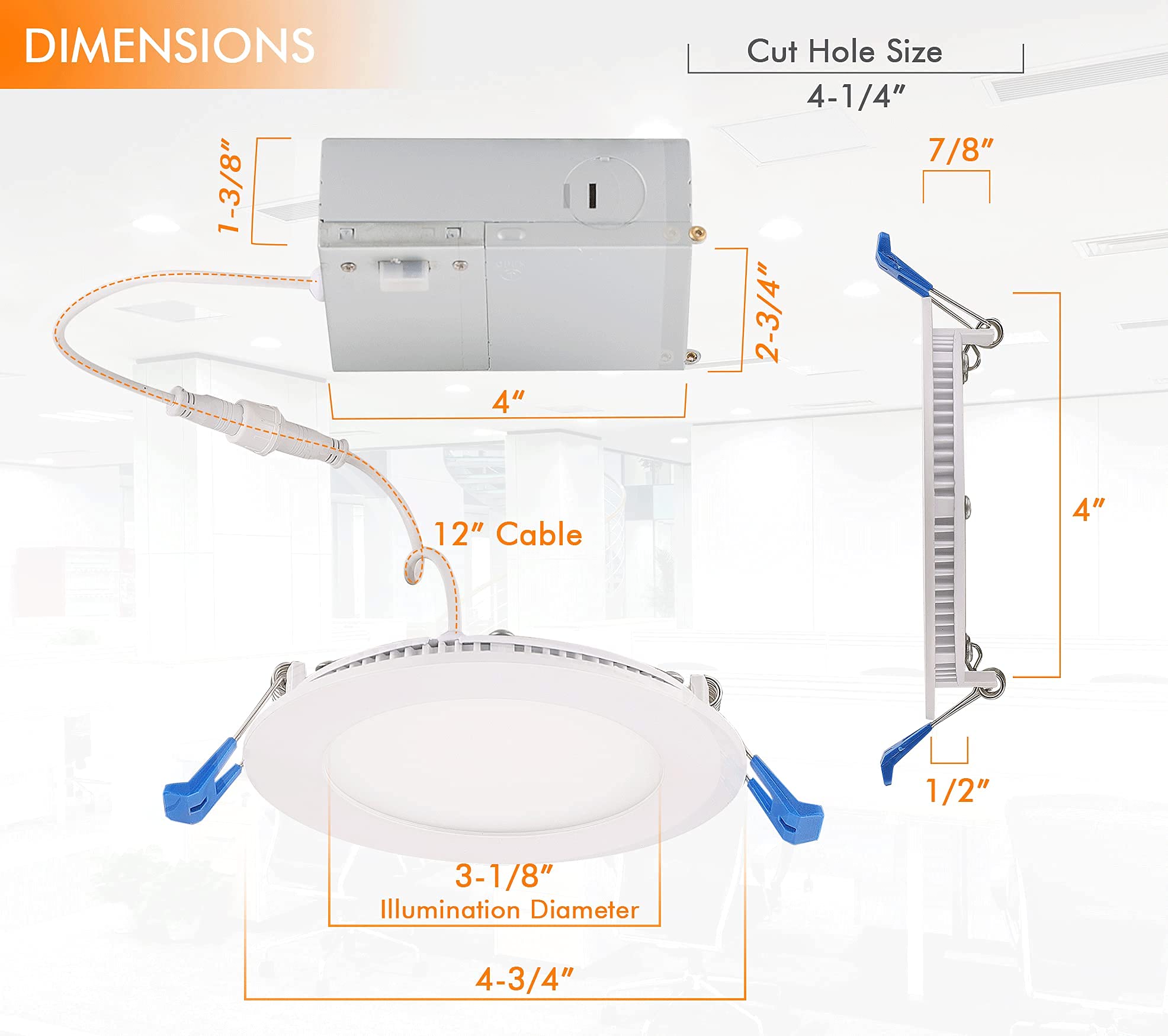 Cloudy Bay 4 Inch 3000K/4000K/5000K Three Color Temperature Selectable, Dimmable 10W Cri 90+, Ic Rated, Etl/Ja8, Ultra Thin Recessed Downlight With Junction Box, White Finish, 12 Pack