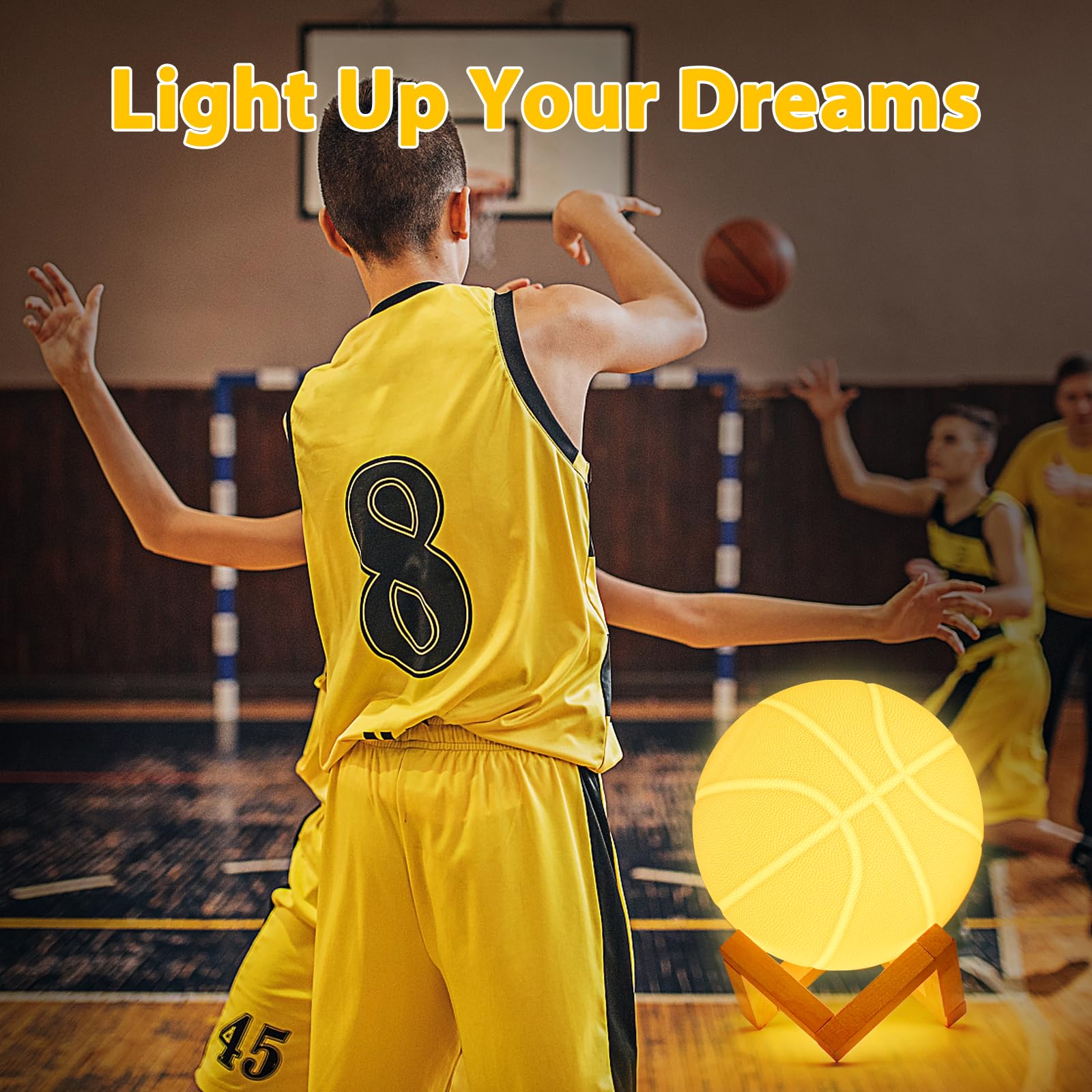 Balkwan Basketball Lamp for Boys 16 Colors Changing Sport Moon Lamp Night Light for Kids Dimmable with Remote Control Home Decor