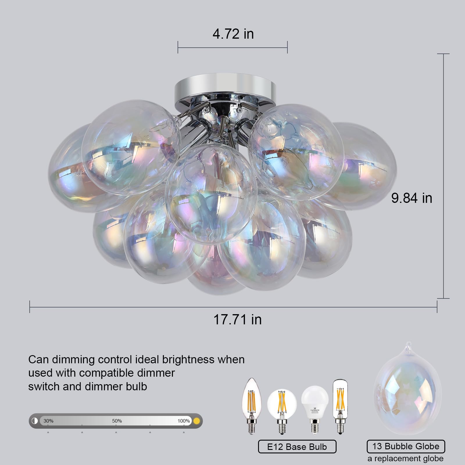 Goyeel Glass Bubble Chandelier Lighting Colorful Bedroom Ceiling Light Chandelier Modern Mid Century Light Fixtures Ceiling Mount Flush Mounts With 13 Globe For Kid Room Girls Room Foyer Living Room