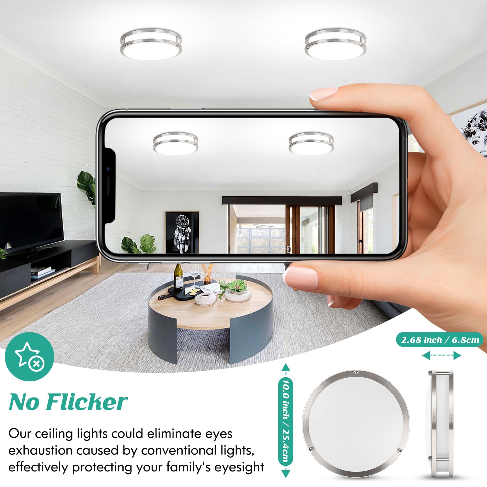 Brightever Led Ceiling Light Fixture, 30W 4000Lm Modern Flush Mount Ceiling Lamps Dimmable, 2700K-6500K Adjusted 10 Inch Super B