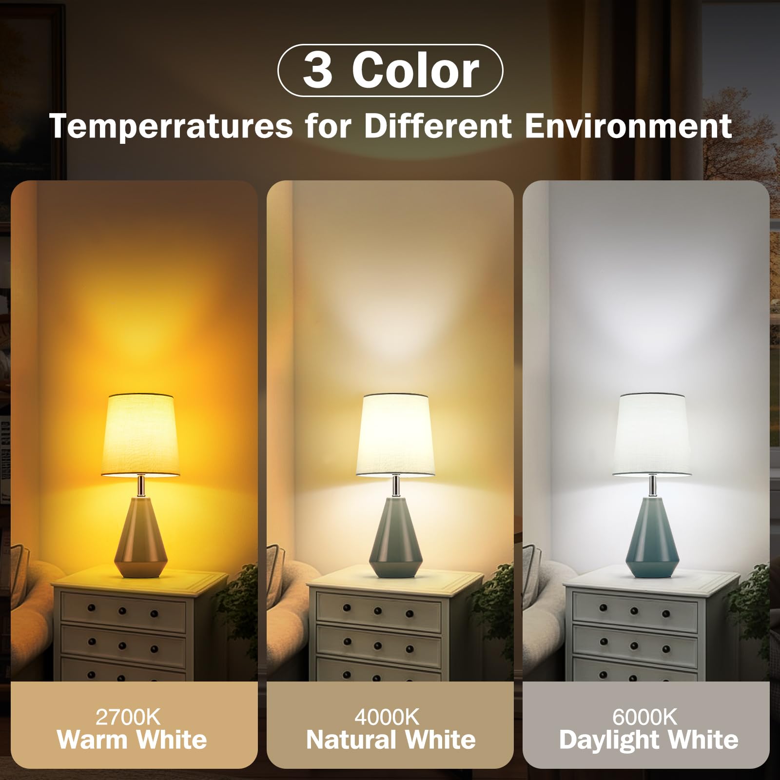Bdayanx Small Bedside Table Lamp For Bedroom-Reading Desk Lamp Set Of 2,With 3 Color Temperatures,15.5'' Nightstand Ceramic Lamp