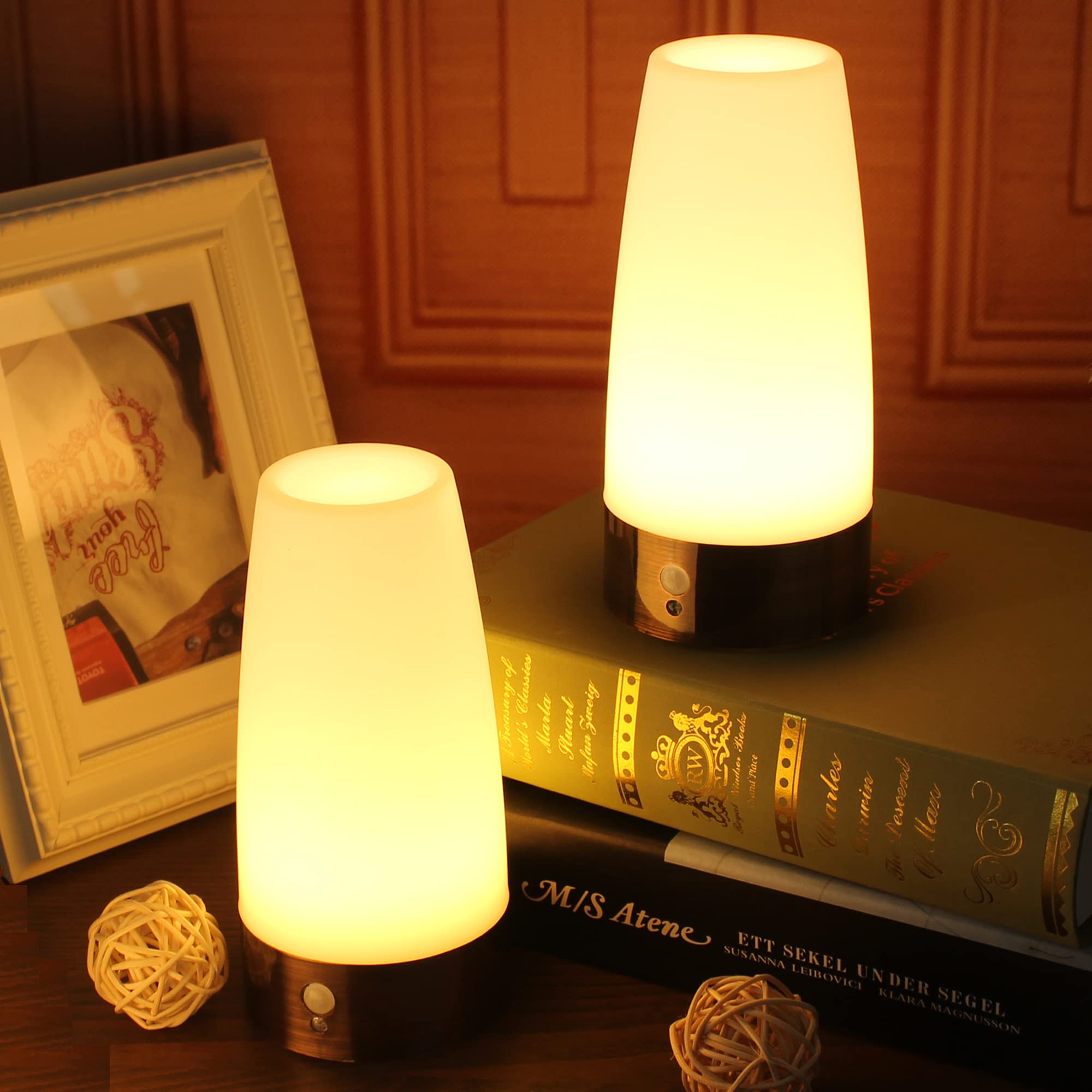Yucanucax 2Pack Motion Sensor Table Lamp Battery Operated Night Light For Bedroom Hallway