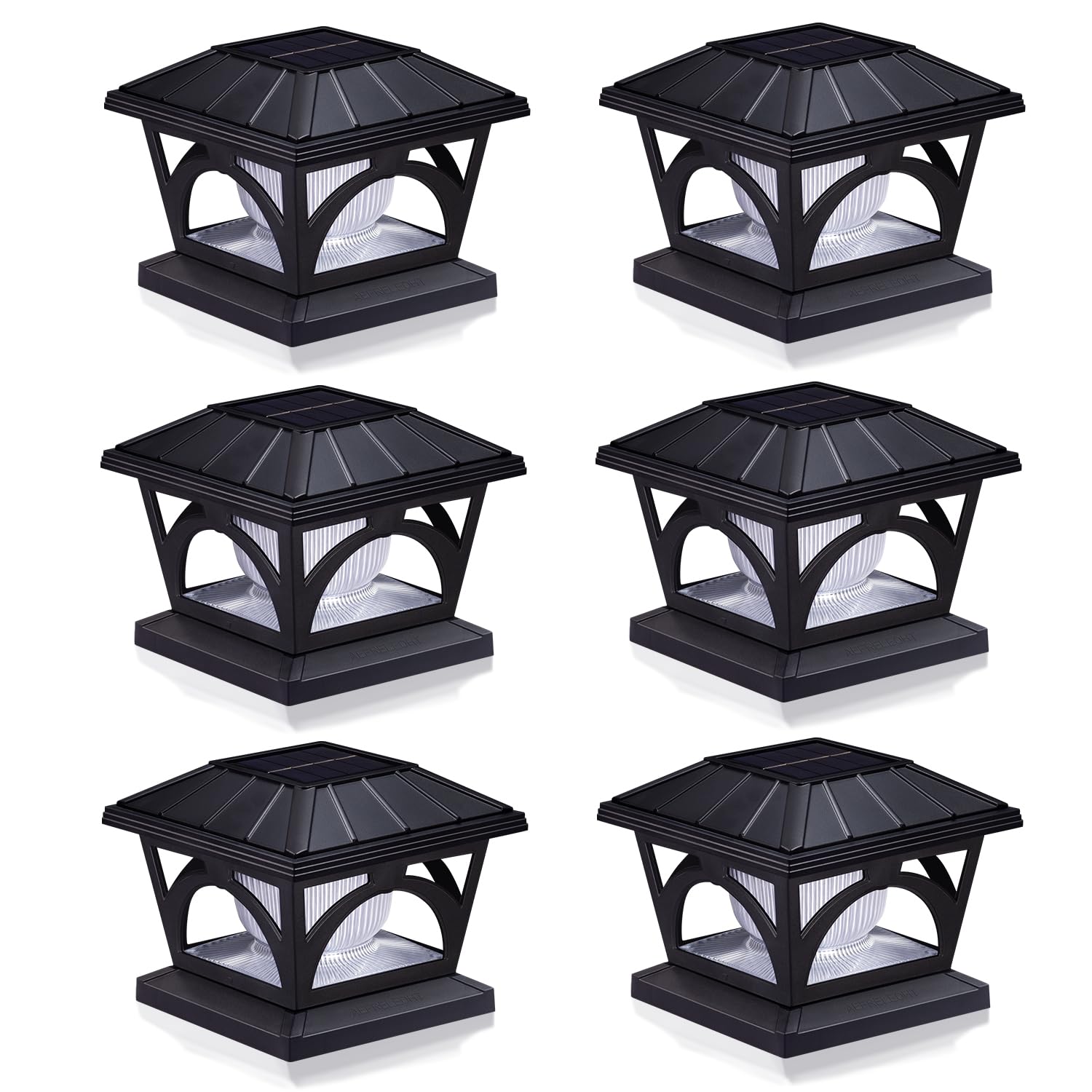 AEFRELEOHT Solar Post Cap Lights, 20 Lumens, Warm White & RGB, 6 Pack, Black, Compatible with 3.5x3.5 to 5x