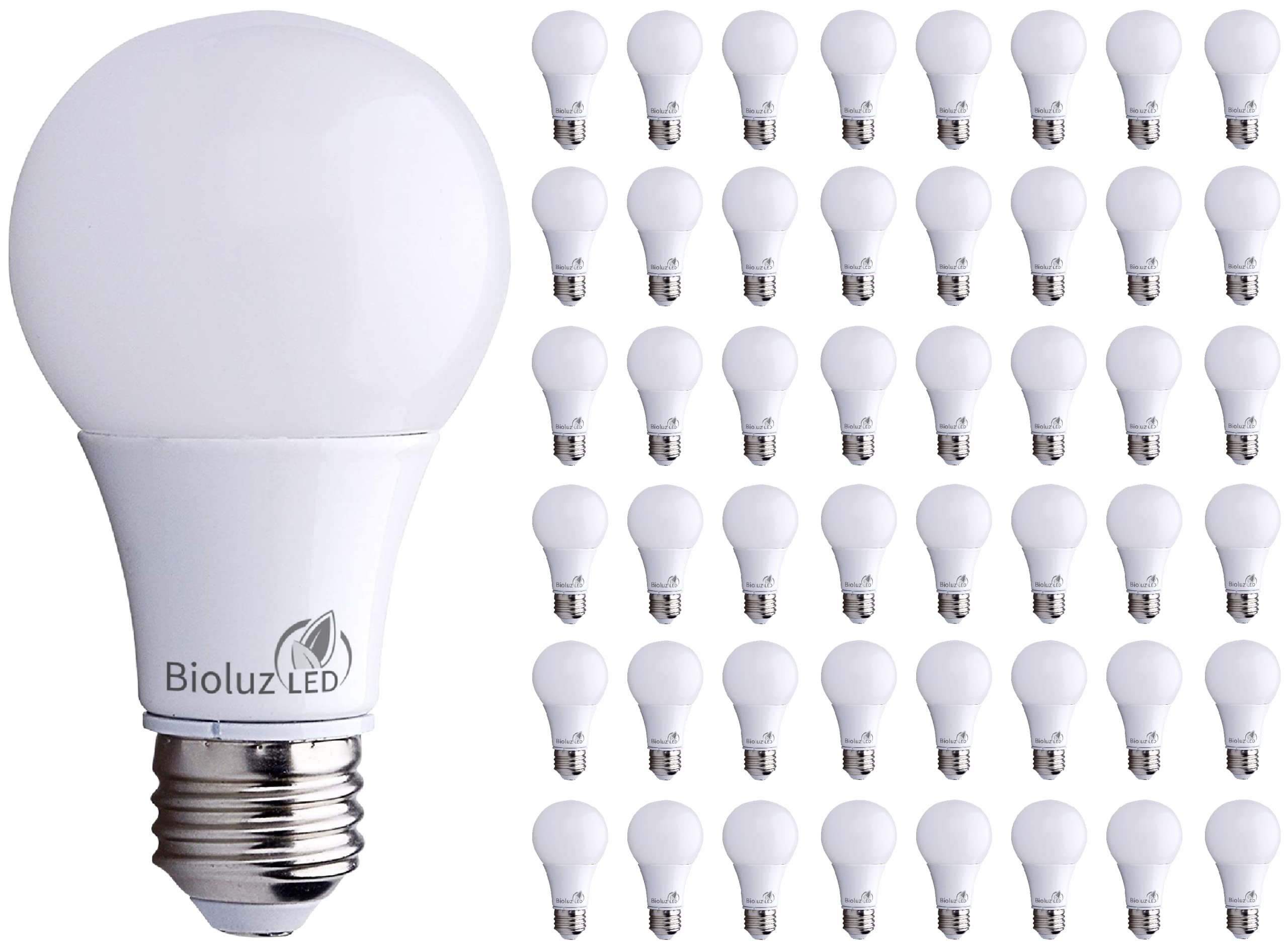Bioluz LED Light Bulbs A19, 9W Non-Dimmable, 2700K Warm White, 48 Count, Plastic