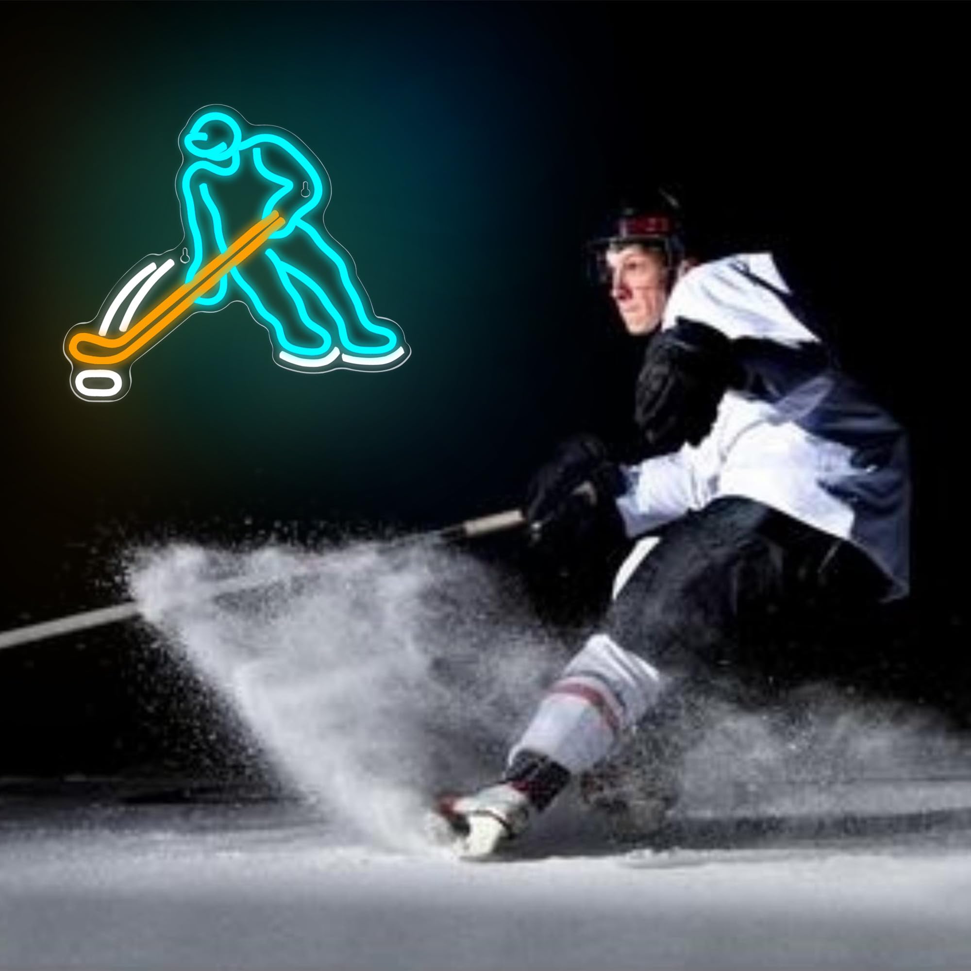LALAON Ice Hockey Neon Light Sign, Blue and Yellow, Acrylic, 13.8x11.8in, Model ZKXD10003, Great for Garage, Man Cave, Bar,