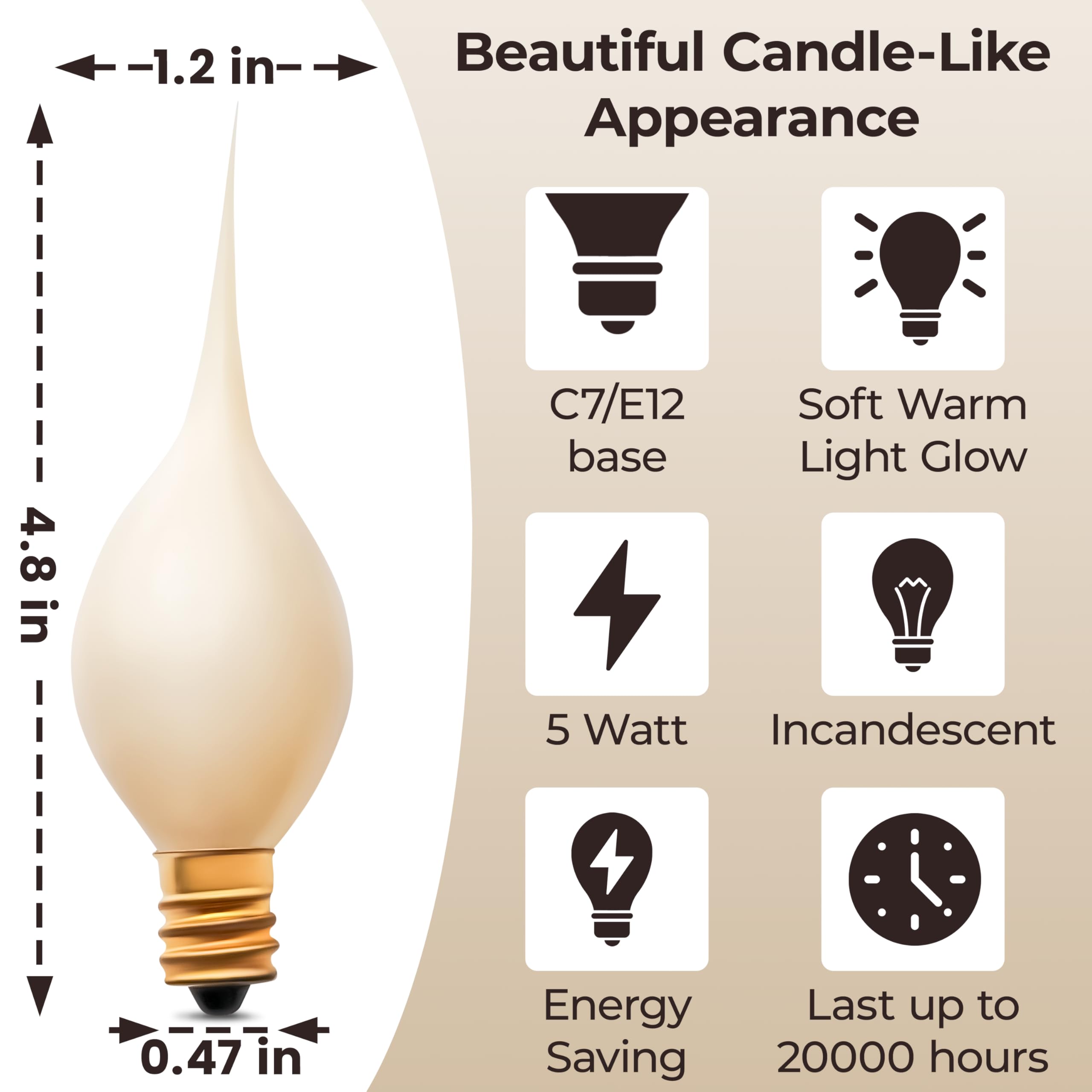 Cwi 12 Pack Silicone Candle Light Bulb - 5W Warm Yellow-Beige Light, 120V E12 Candelabra Base - Rustic Decorative Incandescent B