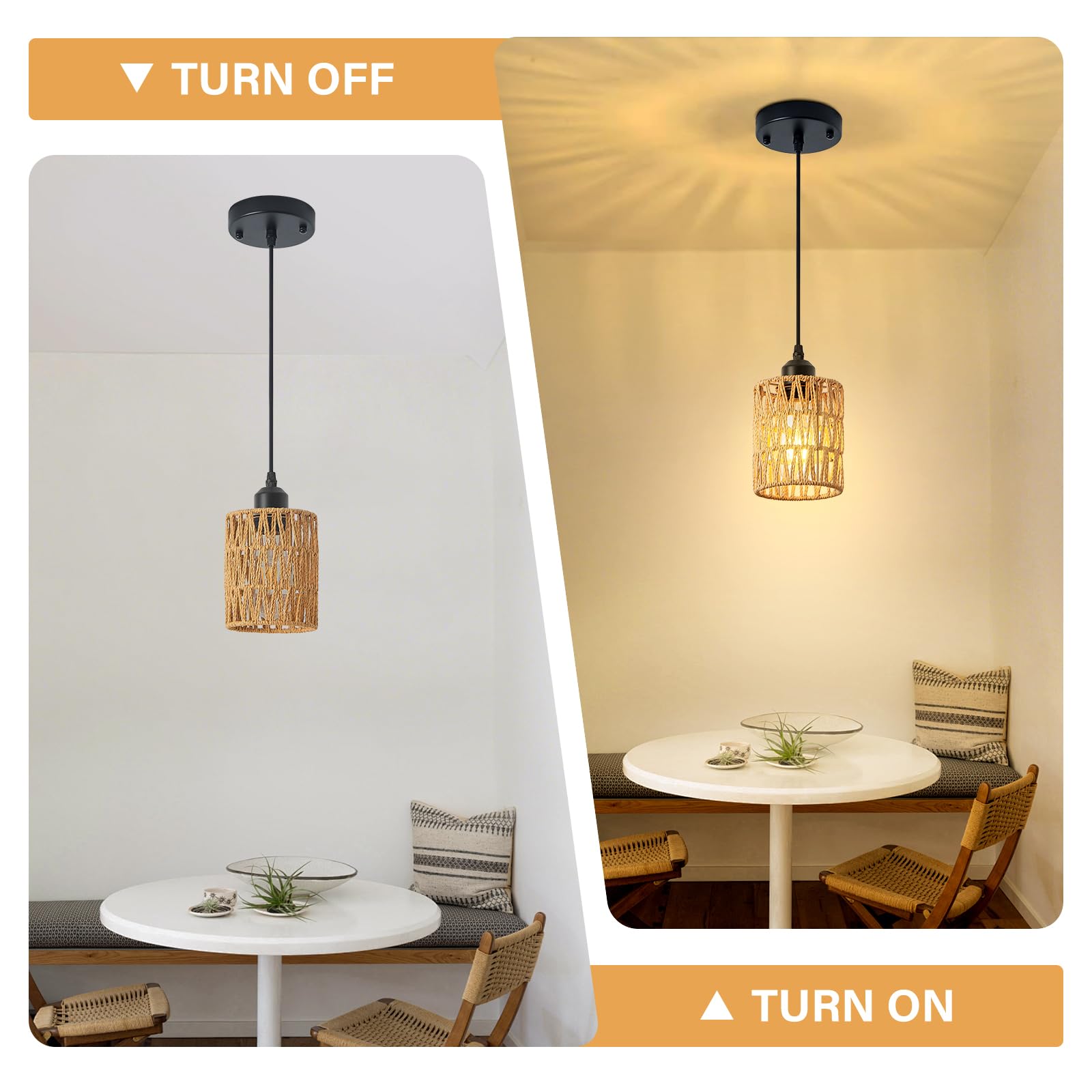 OTeedo Rattan Chandelier Pendant Lights Kitchen Island,Farmhouse Boho Chandeliers Adjustable Height Hanging lamp for Dining Room