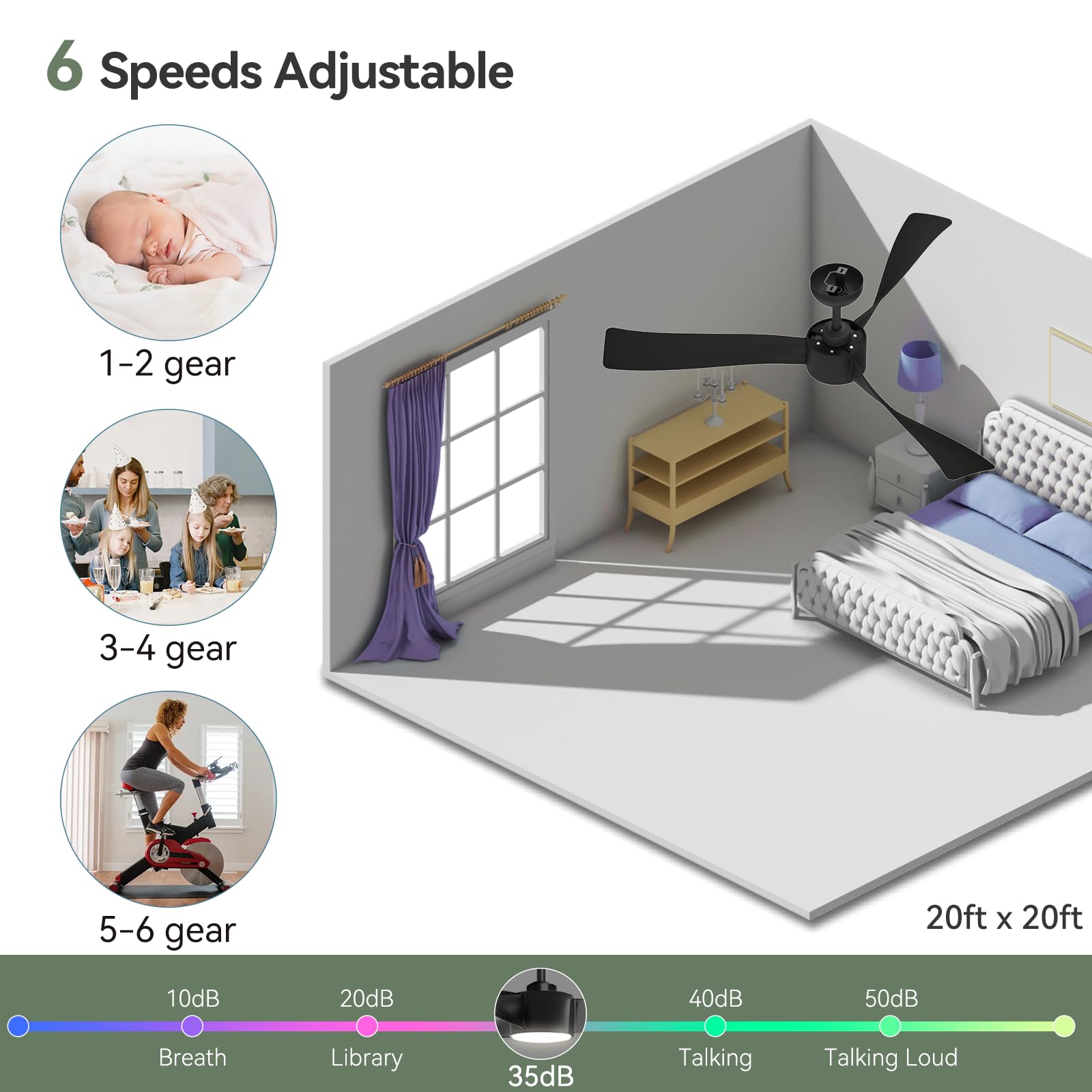 52 Inch Ceiling Fan with Lights 3 Blade Ceiling Fans with Remote Control Noiseless 3CCT Dimmable 7-Speed DC Motor Ceiling Fan fo