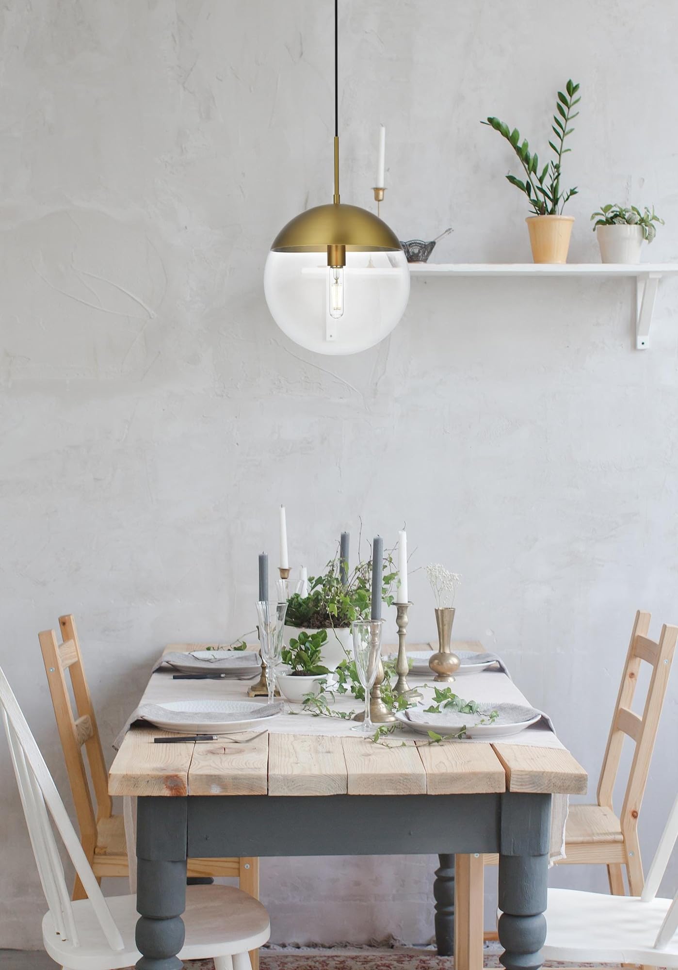 Living District 1-Light Brass & Clear Glass Pendant - Modern Metal Lighting Fixture