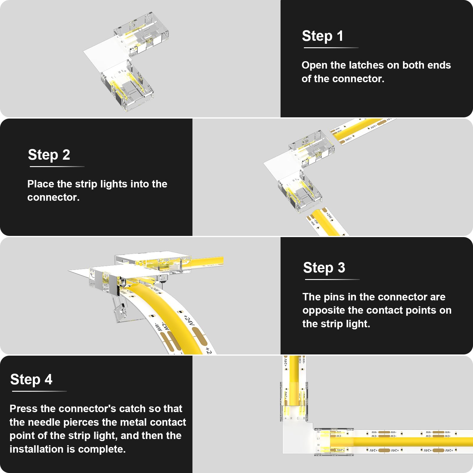 Pautix 10Mm Connectors 12Pcs L-Shaped/Corner Connectors,Solderless Terminal Extension Connection For 3-Pin Cct Cob Led Strip Lig
