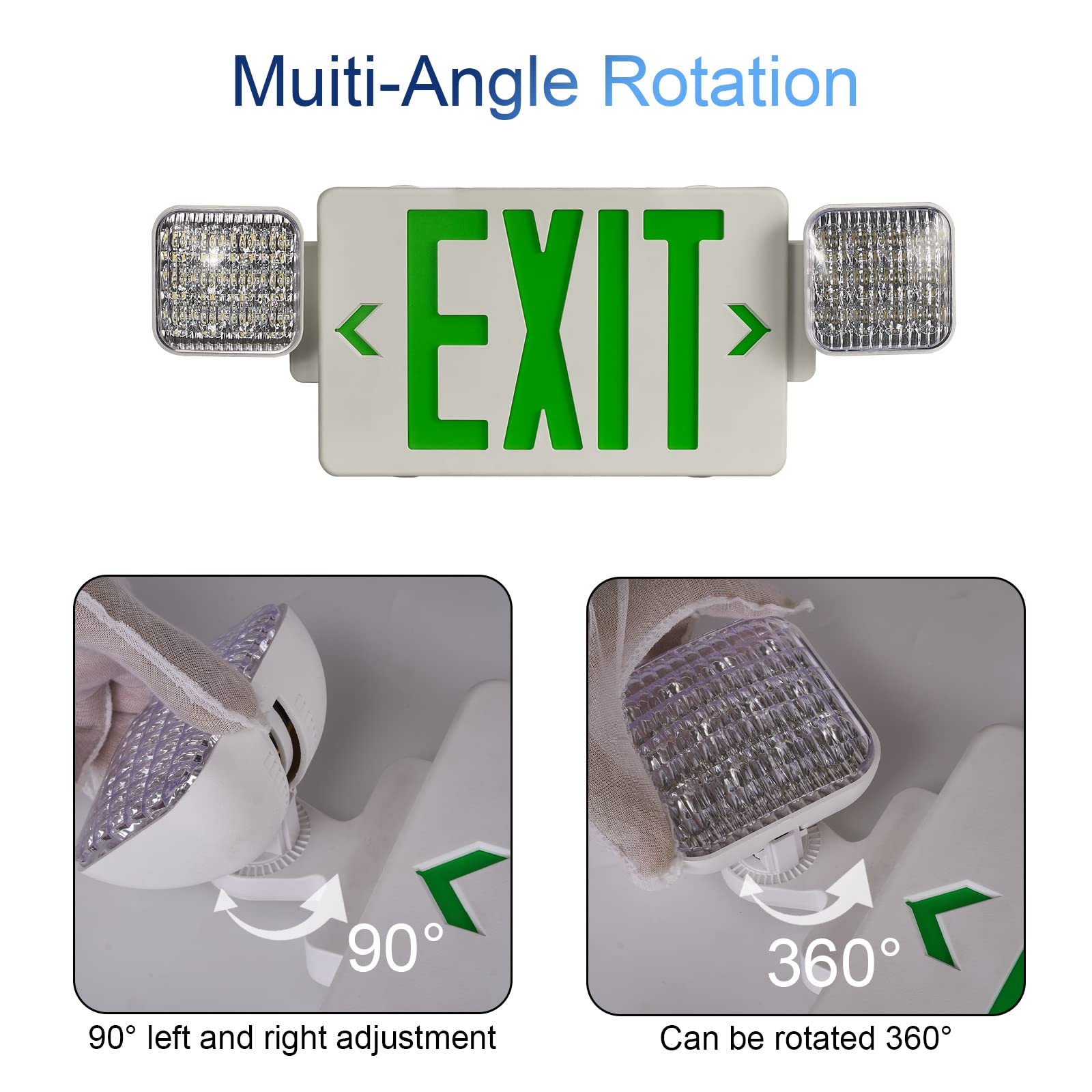 GZRUIYANG LED Emergency Exit Sign with Battery Backup, UL 924 Certified, 4 Pack, White Housing Green Letter, Model RY-EX02-WH-GE-4
