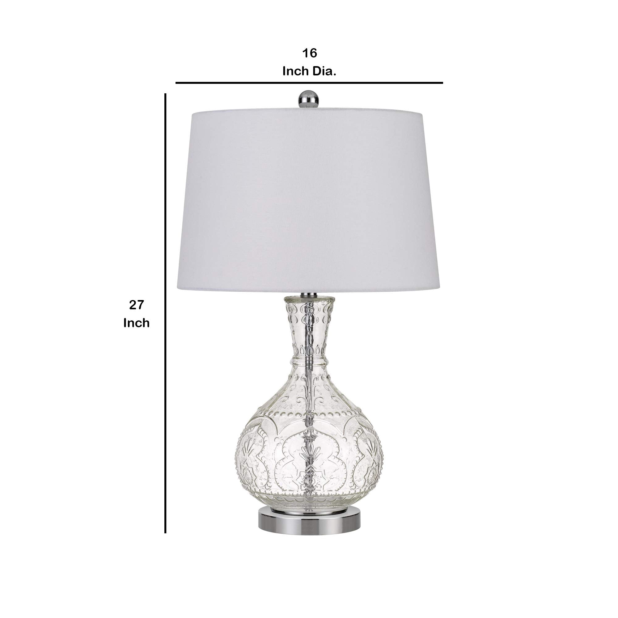 Benzara BM233332 Table Lamp, 150 Watt, Textured Glass Base, White and Clear