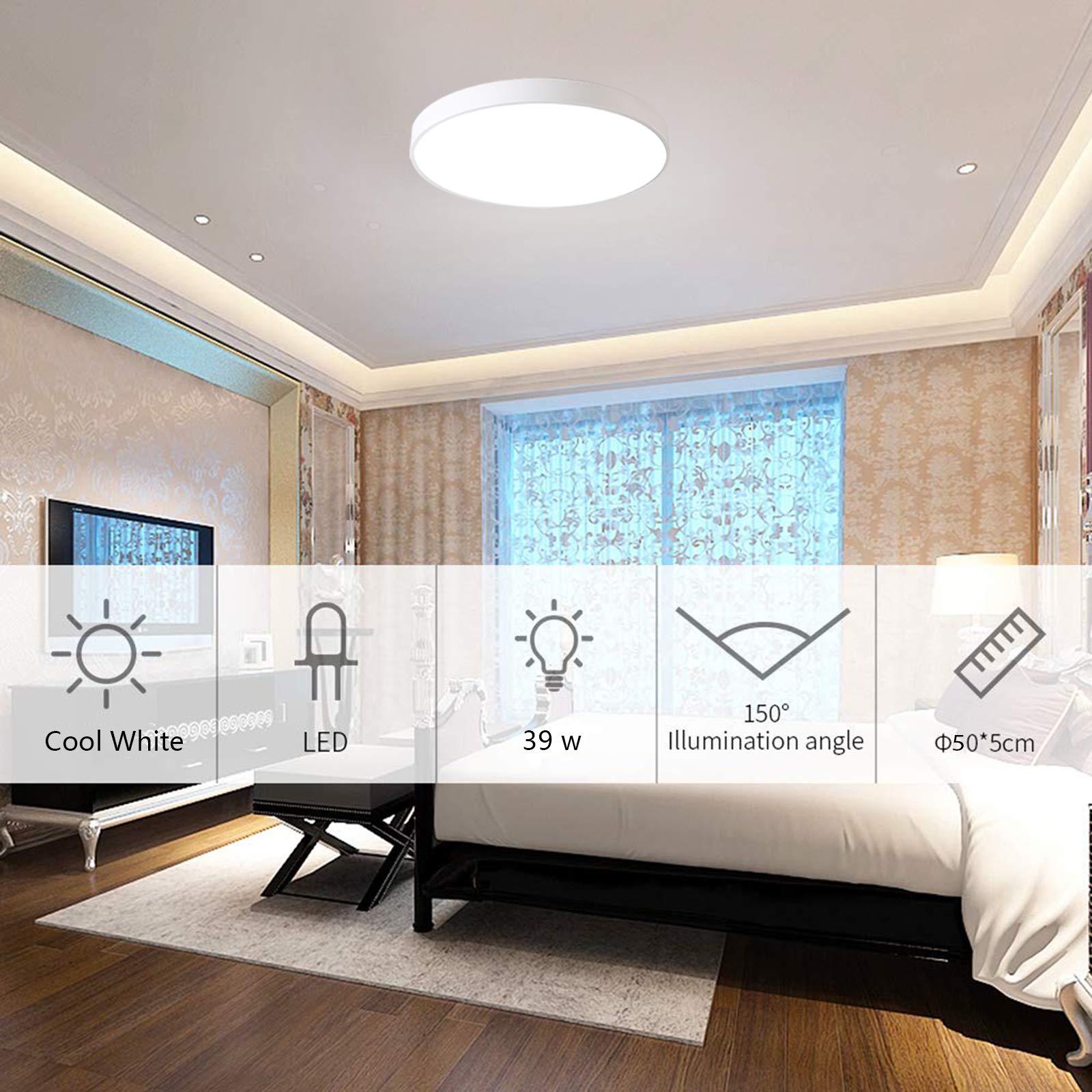 Ganeed Led Ceiling Lights 39W 19.6Inch Modern Ceiling Lamp Flush Mount Lighting Fixture Round 6500K Cool White Ceiling Lighting For Dining Hallway Living Kitchen Bedroom Room