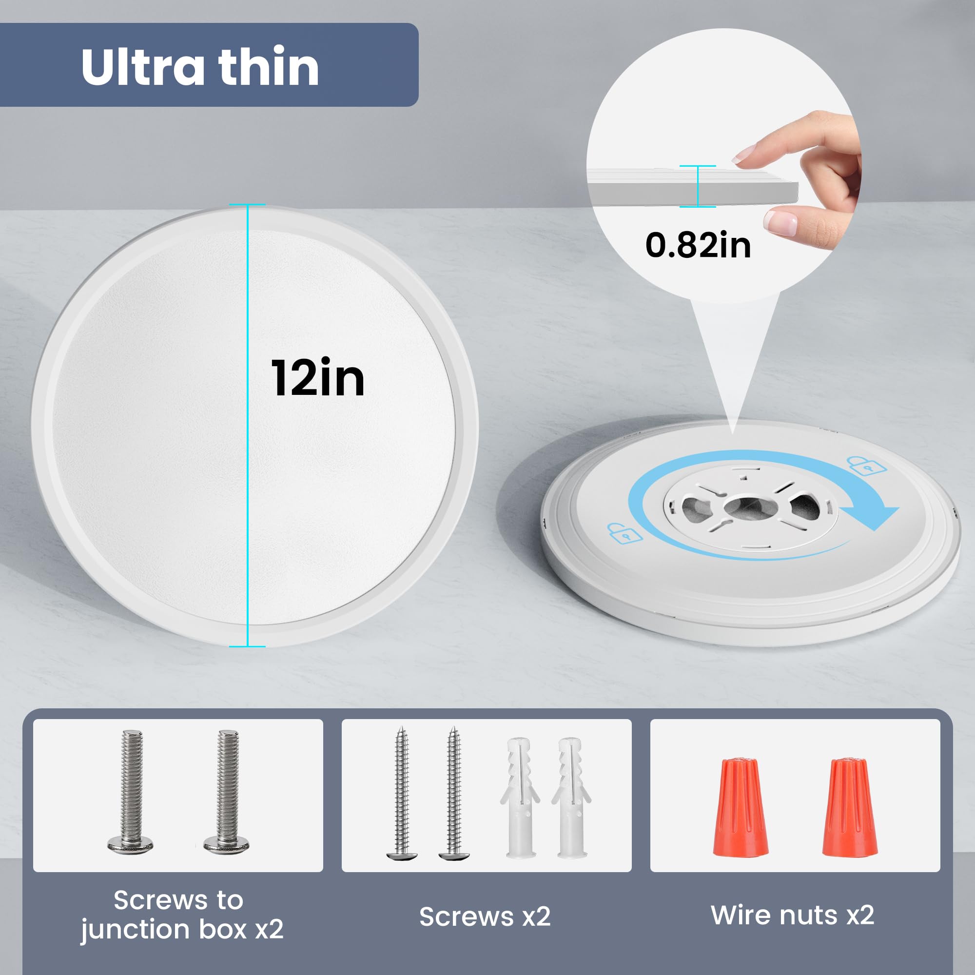 Niorsun 12 Inch 2 Pack Flush Mount Led Ceiling Light Fixture,Dimmable 3000K/3500K/4000K/5000K/6500K Adjustable Ceiling Lights,Ul