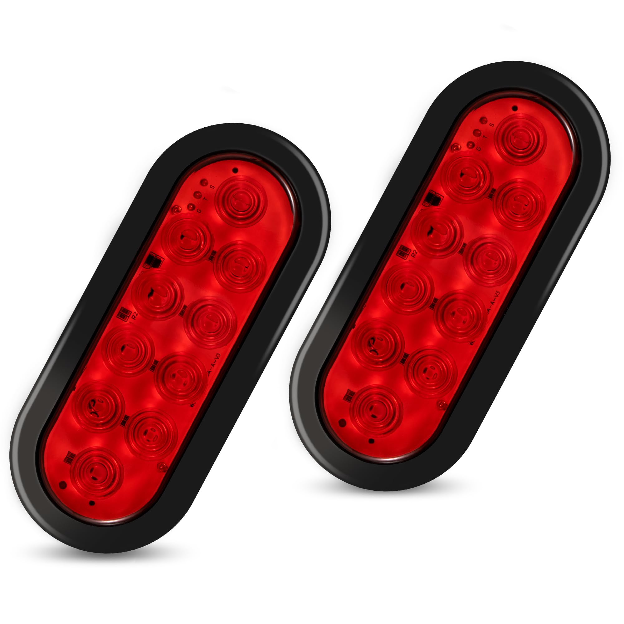 RUNHWEE 6in Oval LED Trailer Lights Kit, Waterproof Stop/Turn/Brake Lights, 2PCS, Red, Model WD010