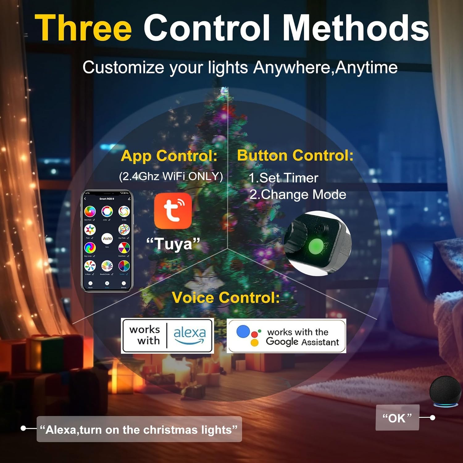 PMS Smart WiFi LED Christmas Lights, APP-Controlled, 100 LEDs, RGB-APP, Ideal for Home, Party, Garden, Halloween Decor