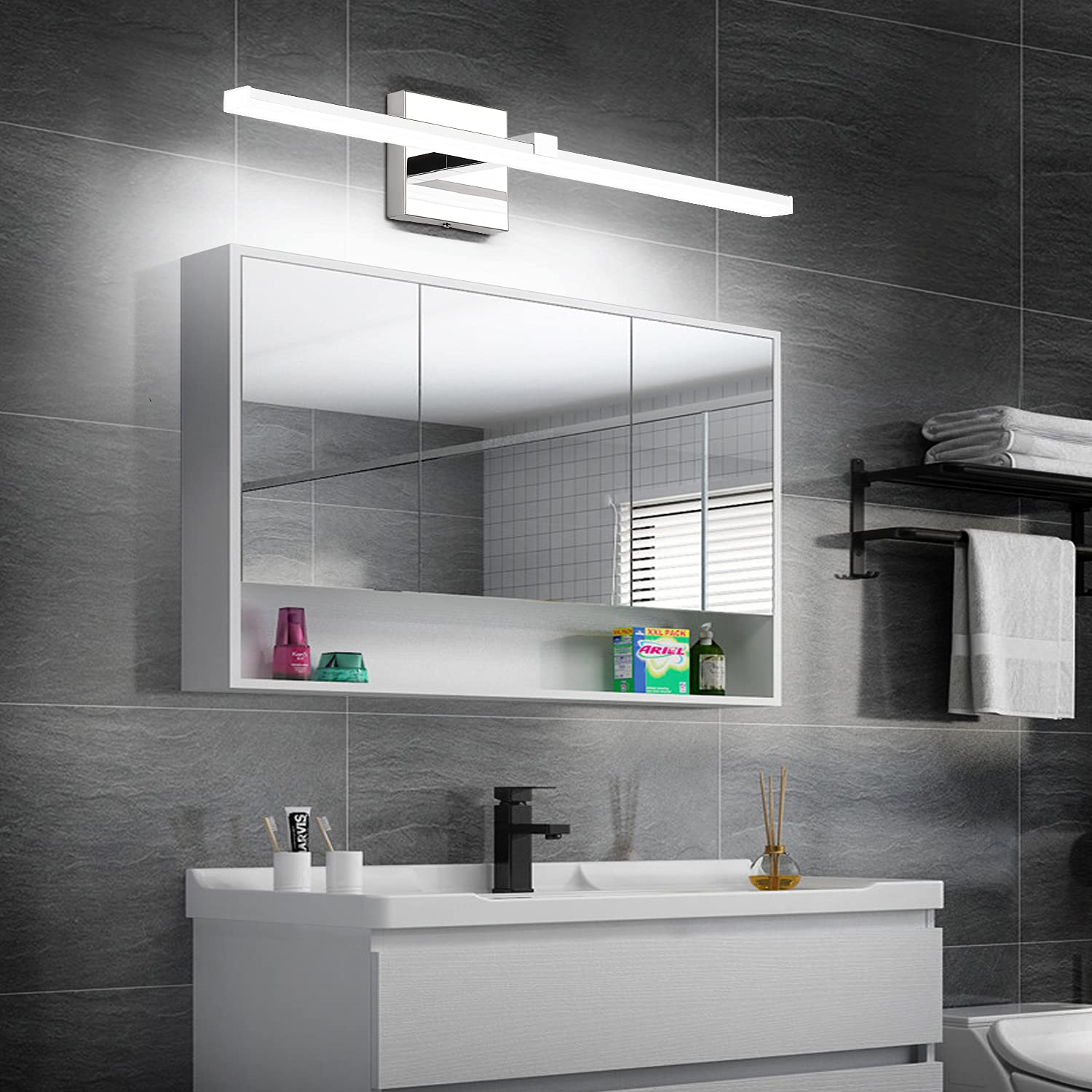 Zuzito 24&quot; Dimmable Bathroom Vanity Light, Modern Polished Chrome Led, 6000K Cool White